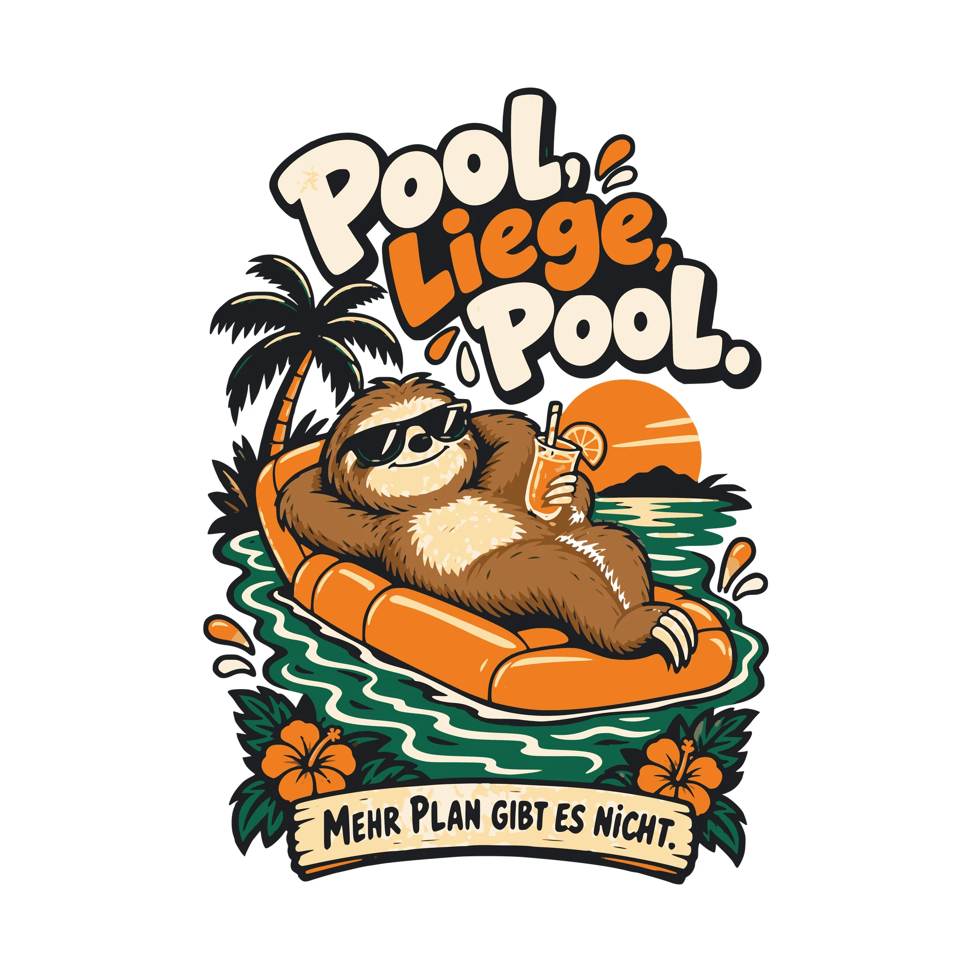 Bügelbild Pool, Liege, Pool. Mehr Plan gibt es nicht. als Grafik auf weißem Hintergrund (BB011124)