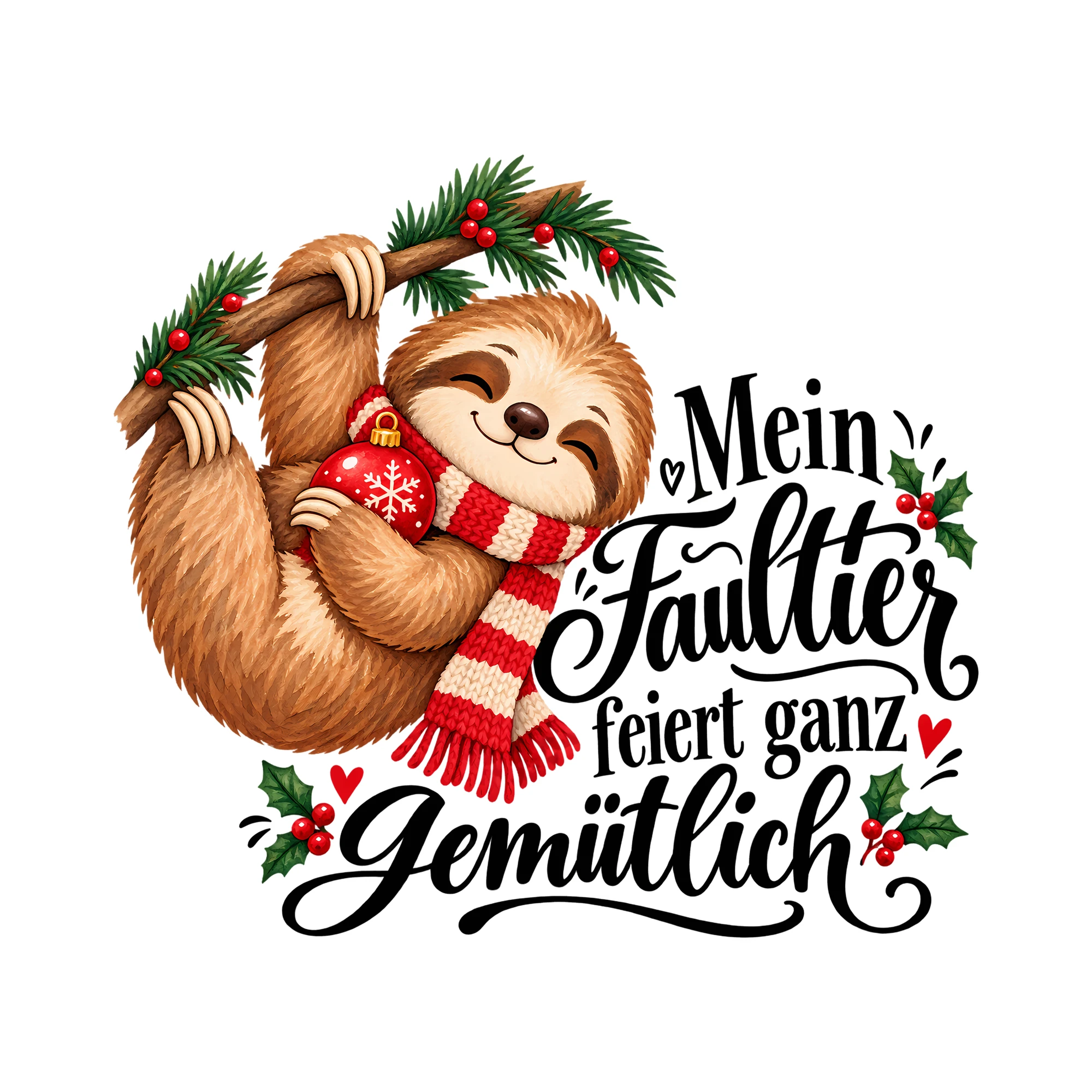 Bügelbild Mein Faultier feiert ganz gemütlich als Grafik auf weißem Hintergrund (BB011957)