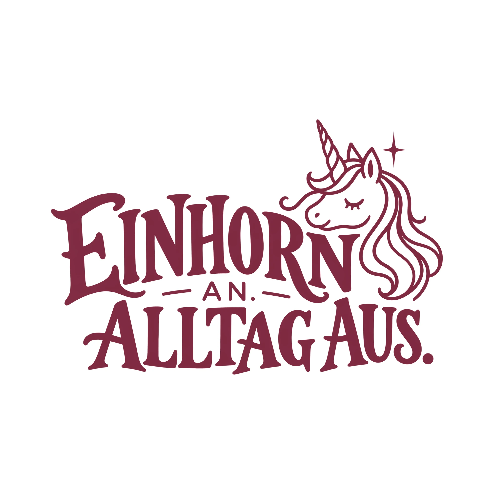 Bügelbild EINHORN AN. ALLTAG AUS. als Grafik auf weißem Hintergrund (BB013980)