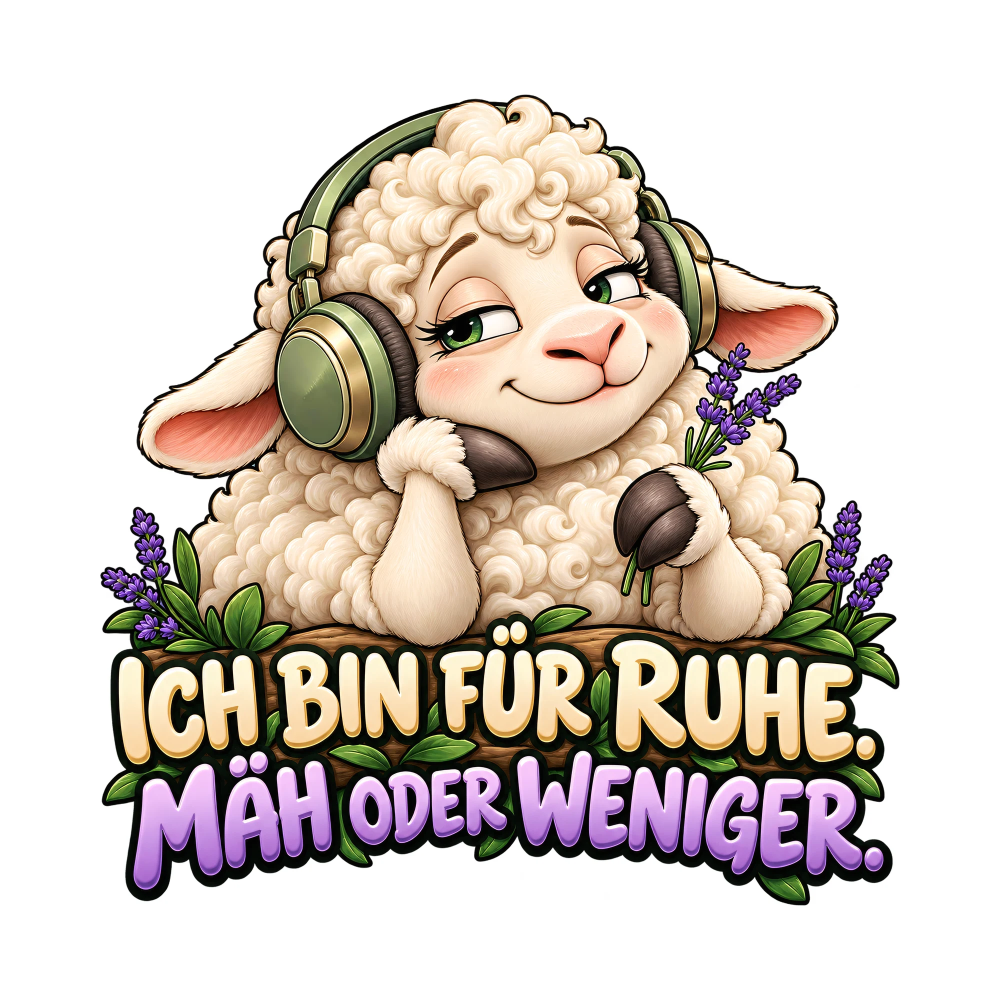 Bügelbild „Ich bin für Ruhe. Mäh oder weniger.“, Lustiger Shirt Spruch als Grafik auf weißem Hintergrund (BB019601)