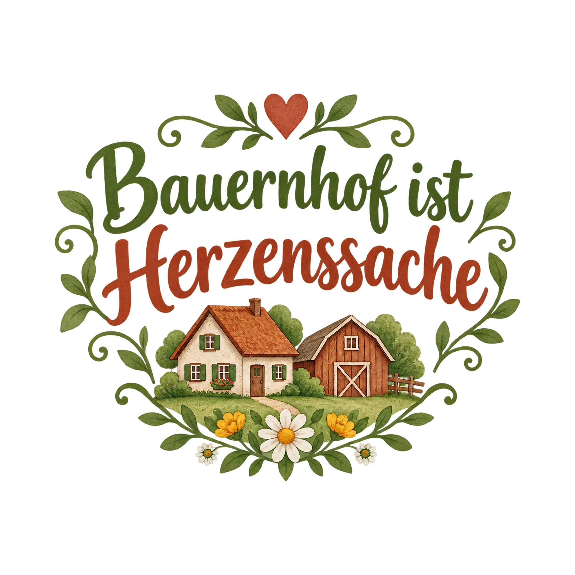 Bügelbild Bauernhof ist Herzenssache als Grafik auf weißem Hintergrund (BB020317)