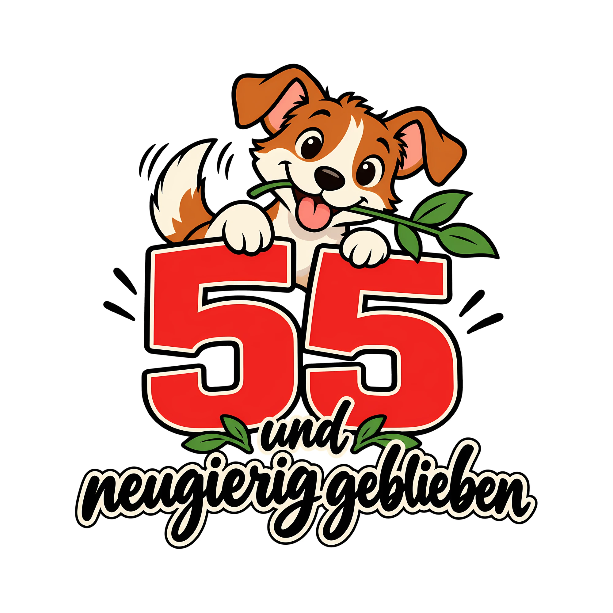 Bügelbild 55 und neugierig geblieben als Grafik auf weißem Hintergrund (BB013510)