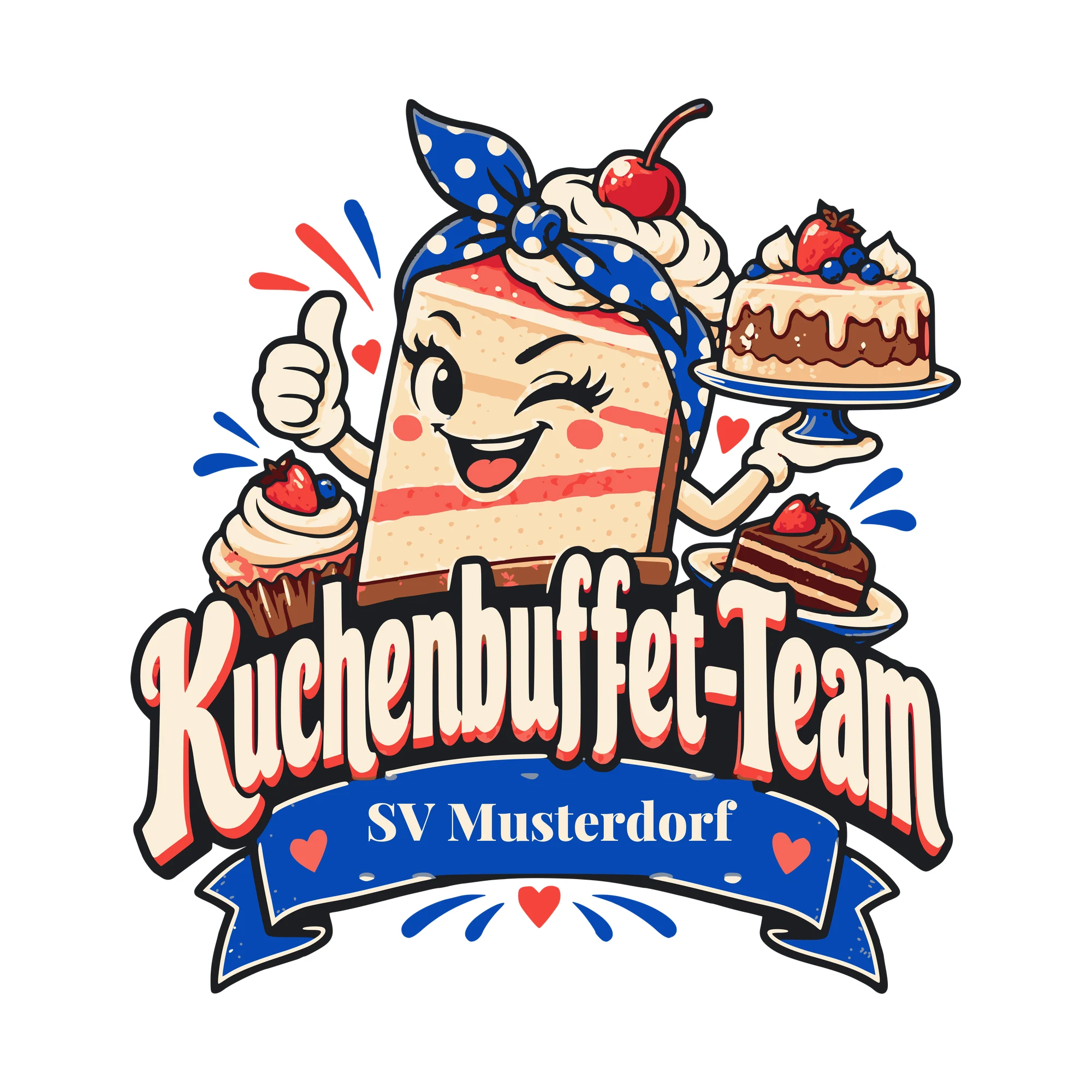 Bügelbild Kuchenbuffet-Team mit Verein als Grafik auf weißem Hintergrund (BB011230)
