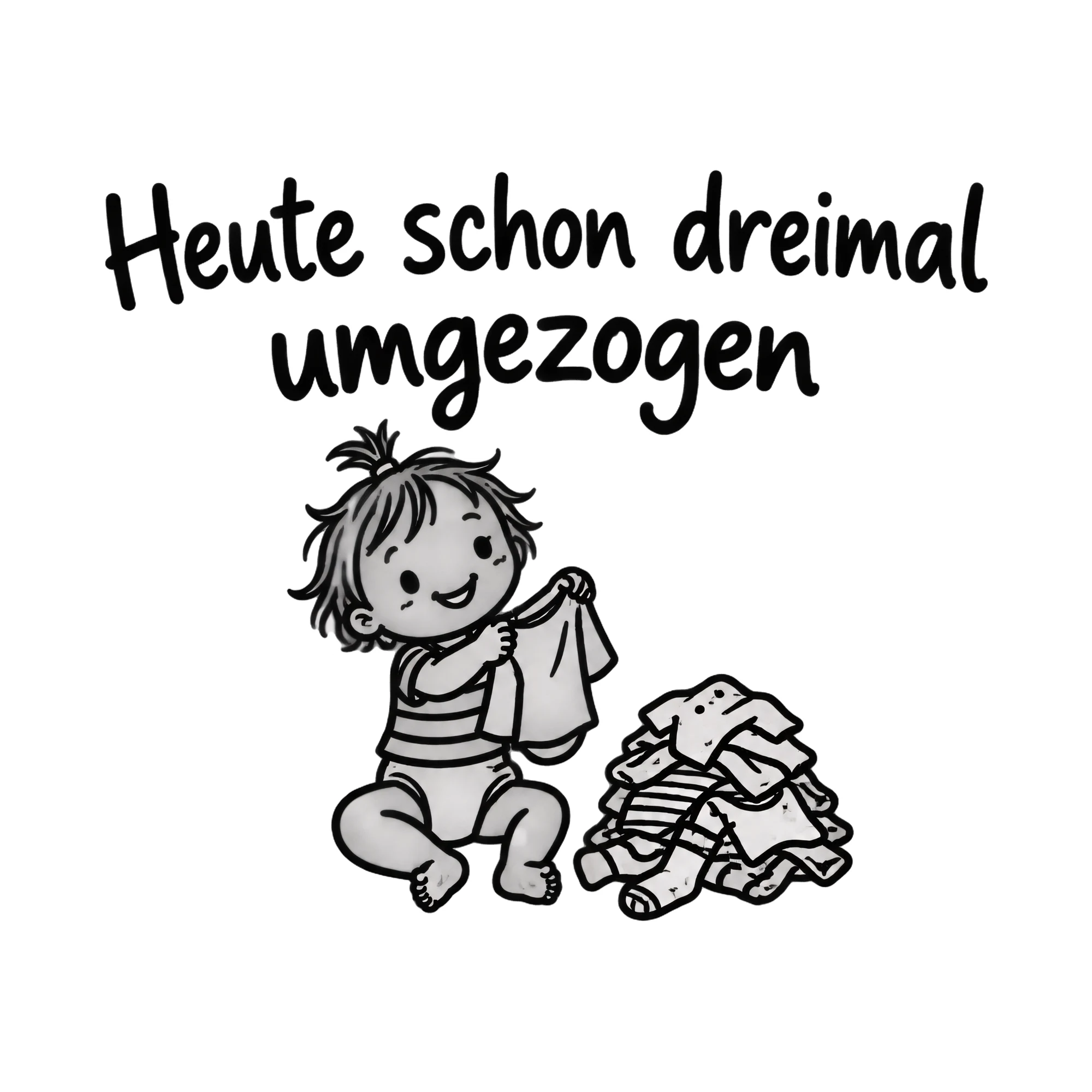 Bügelbild Heute schon dreimal umgezogen als Grafik auf weißem Hintergrund (BB020031)