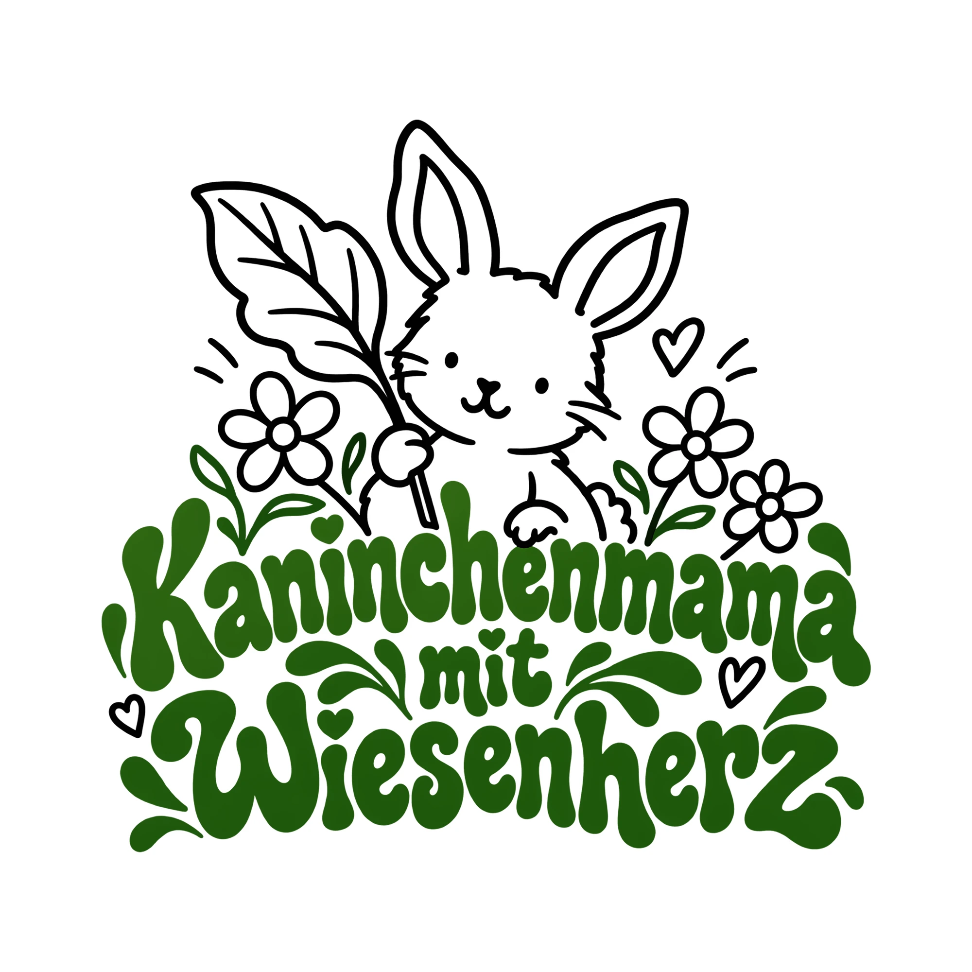 Bügelbild Kaninchenmama mit Wiesenherz als Grafik auf weißem Hintergrund (BB012437)