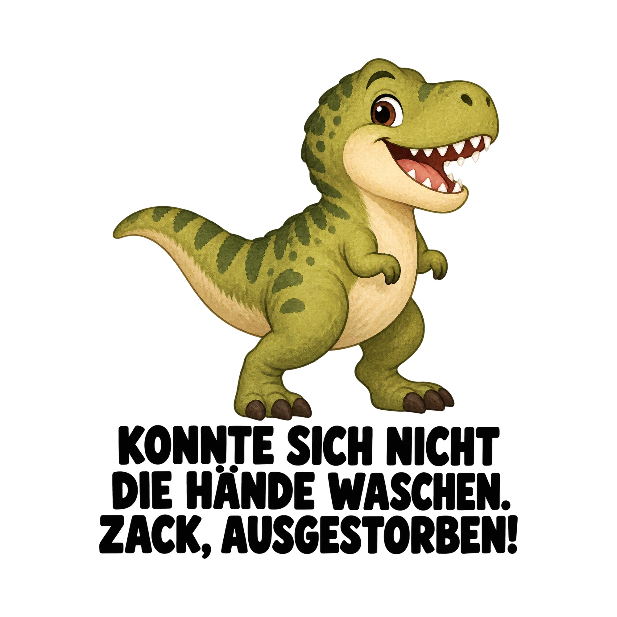 Bügelbild Konnte Sich Nicht Die Hände Waschen. Zack, Ausgestorben! als Grafik auf weißem Hintergrund (BB015828)