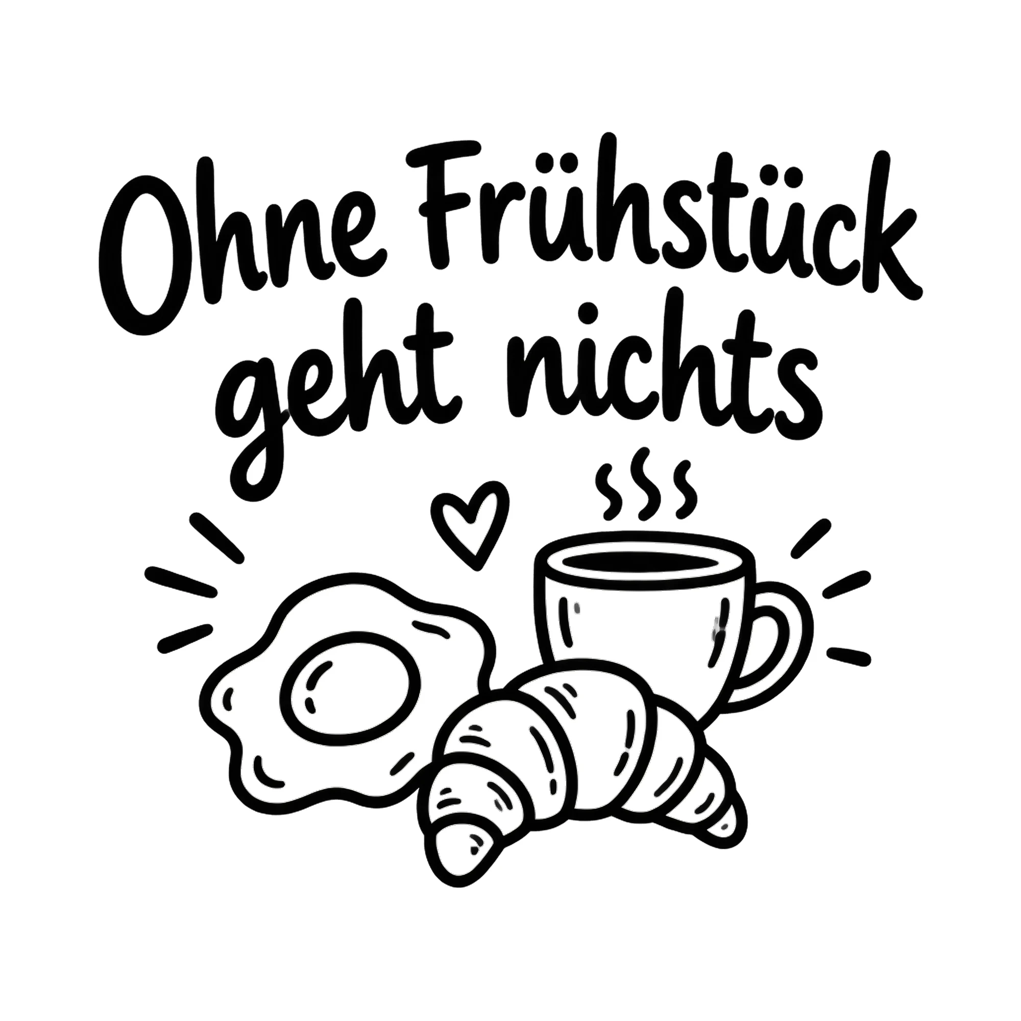 Bügelbild Ohne Frühstück geht nichts als Grafik auf weißem Hintergrund (BB018765)