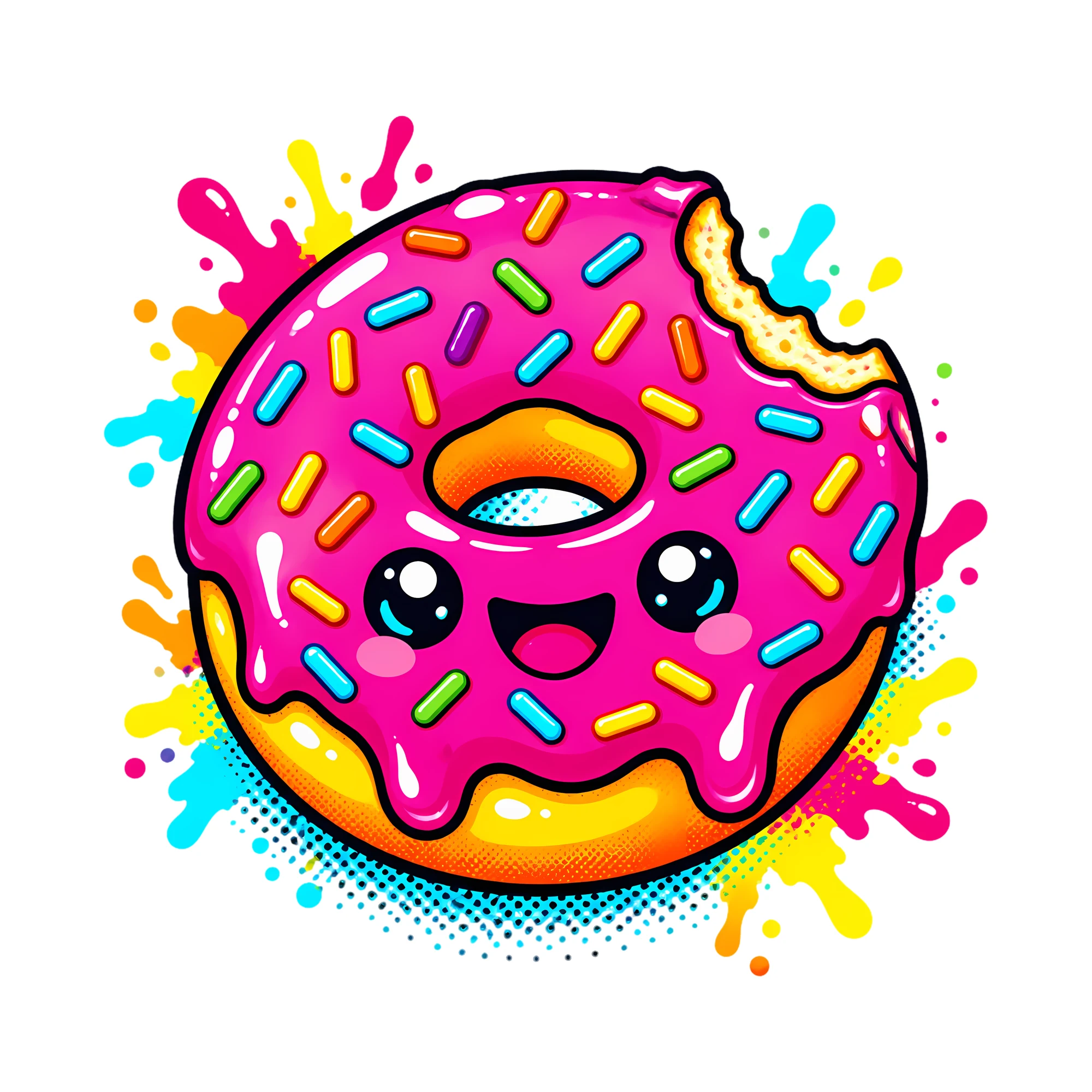 Bügelbild Donut im Sticker-Stil als Grafik auf weißem Hintergrund (BB014732)