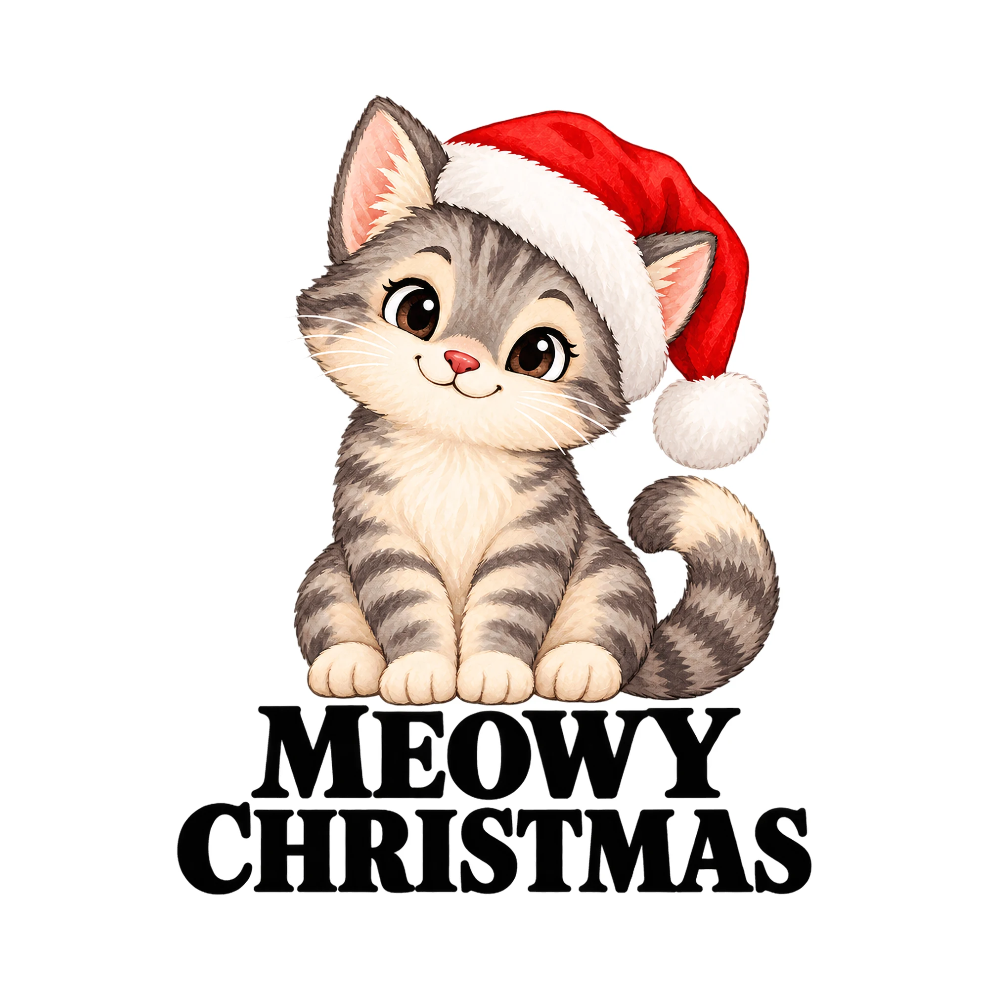 Bügelbild „Meowy Christmas“, Weihnachtspullover Spruch als Grafik auf weißem Hintergrund (BB014823)