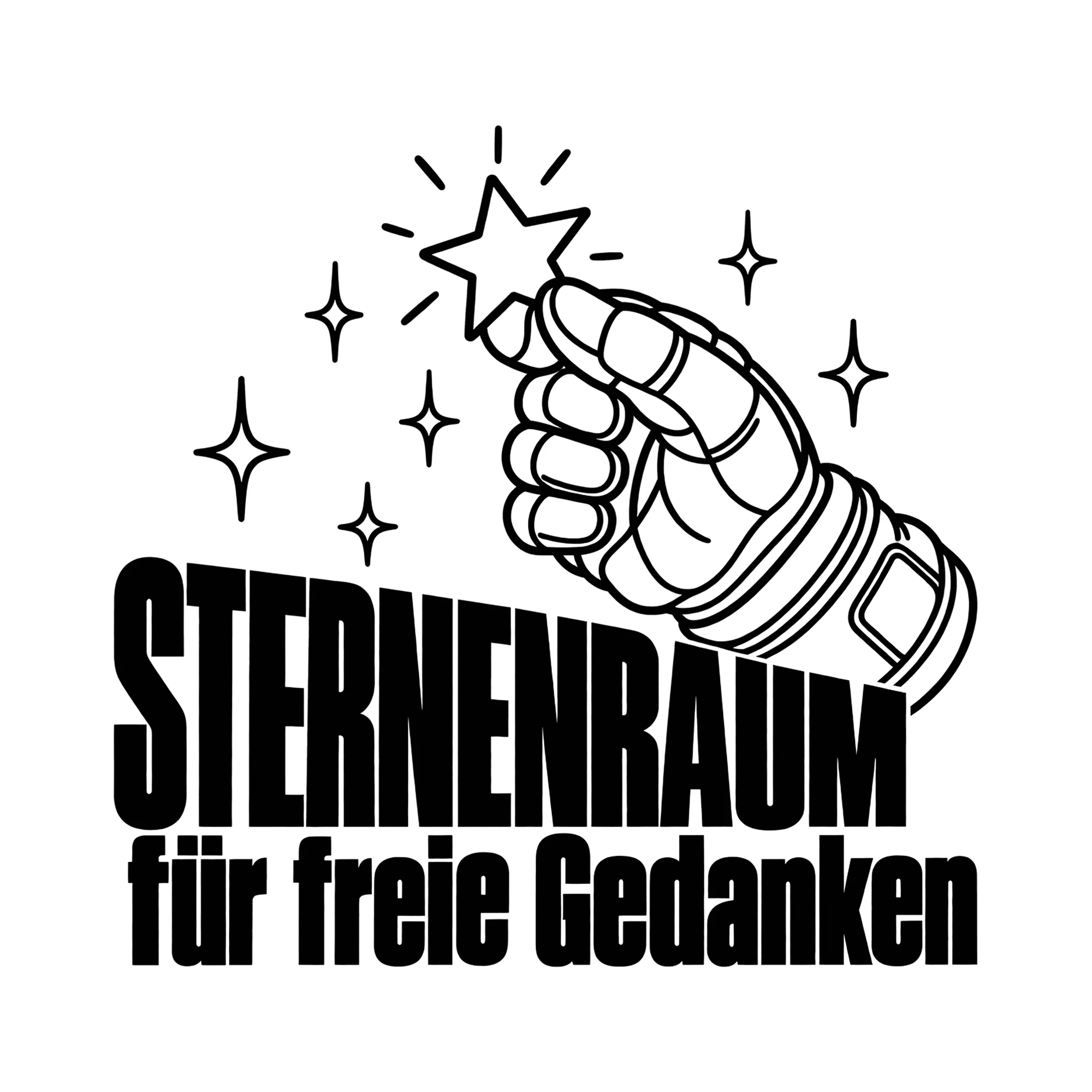 Bügelbild Sternenraum für freie Gedanken als Grafik auf weißem Hintergrund (BB014551)