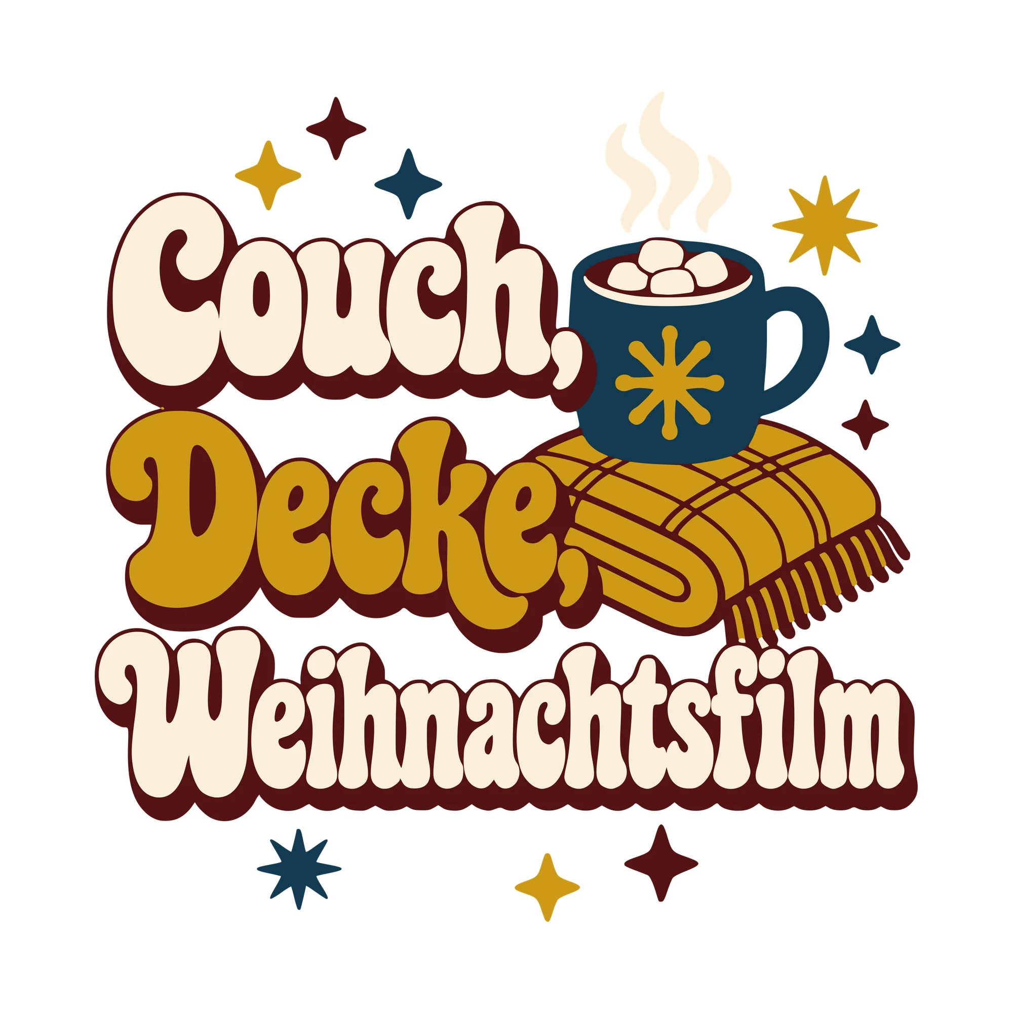 Bügelbild Couch, Decke, Weihnachtsfilm als Grafik auf weißem Hintergrund (BB010363)