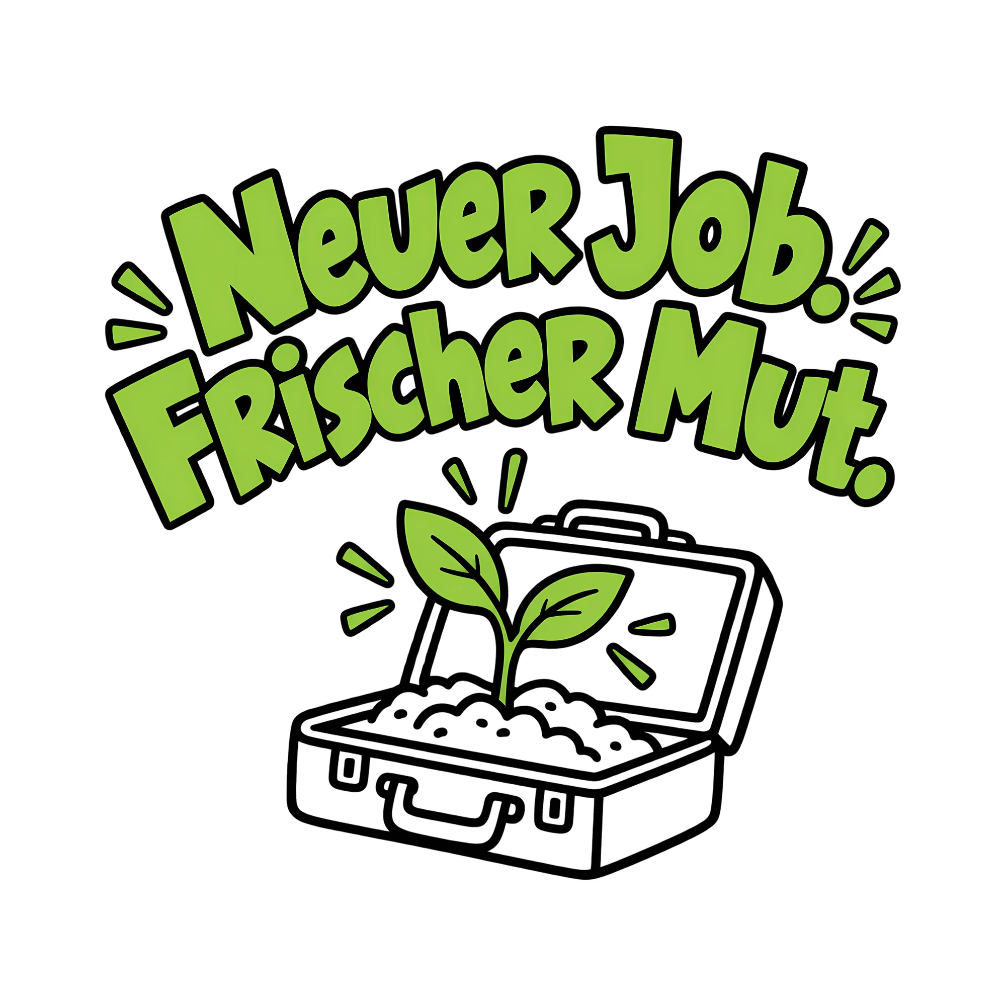 Bügelbild Neuer Job. Frischer Mut. als Grafik auf weißem Hintergrund (BB011640)