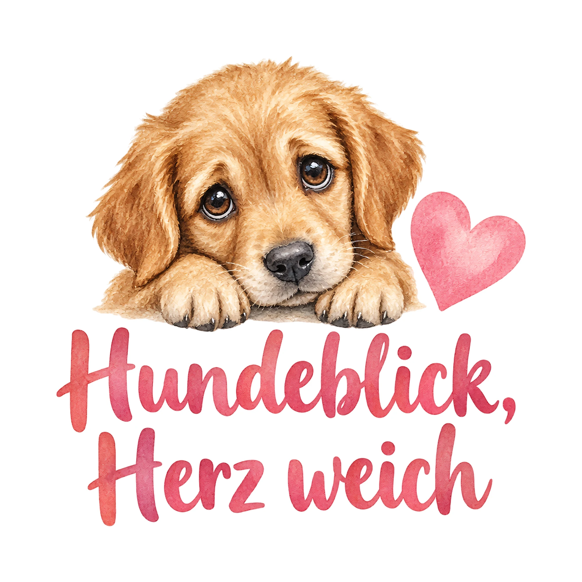 Bügelbild Hundeblick, Herz weich als Grafik auf weißem Hintergrund (BB018550)