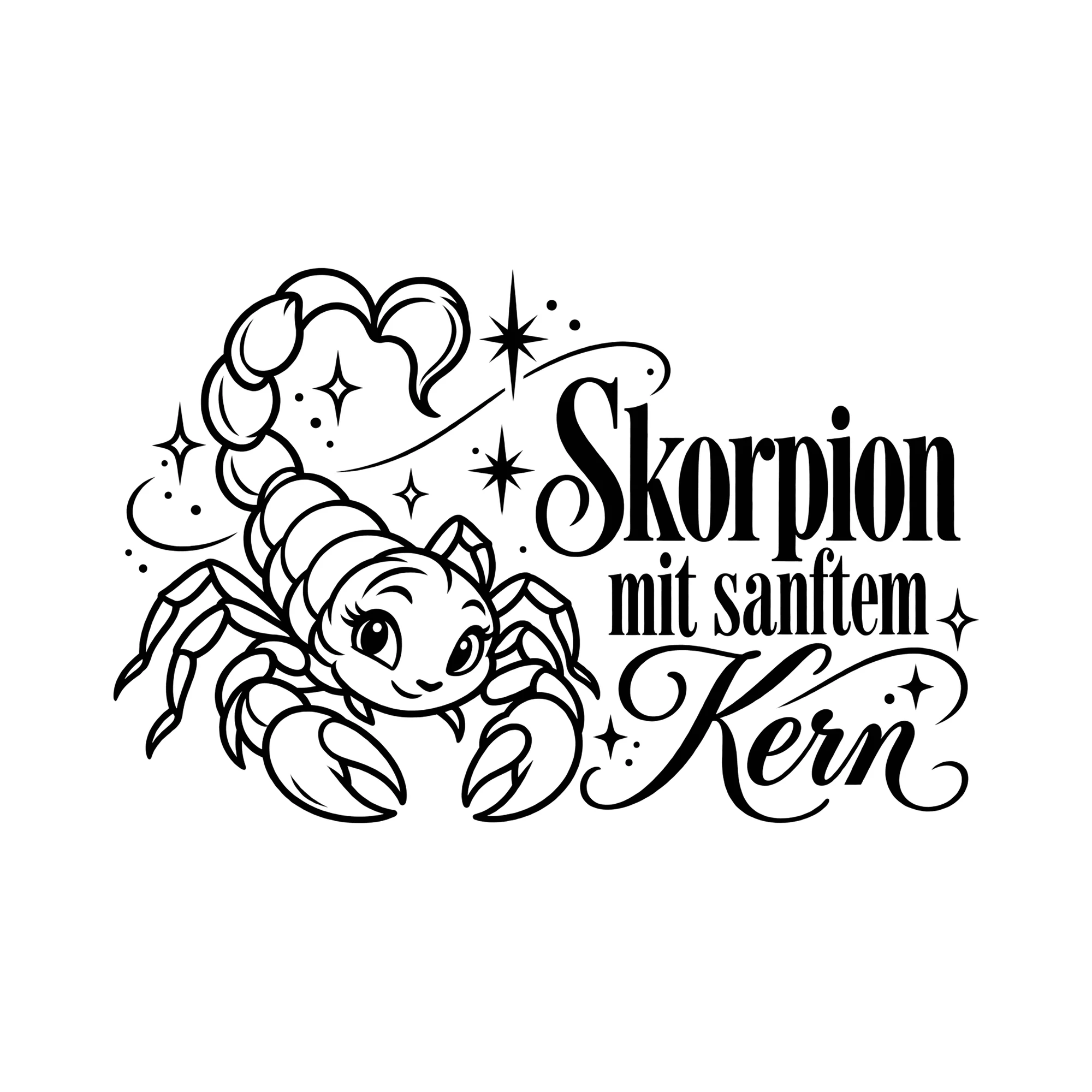 Bügelbild Skorpion mit sanftem Kern als Grafik auf weißem Hintergrund (BB014424)