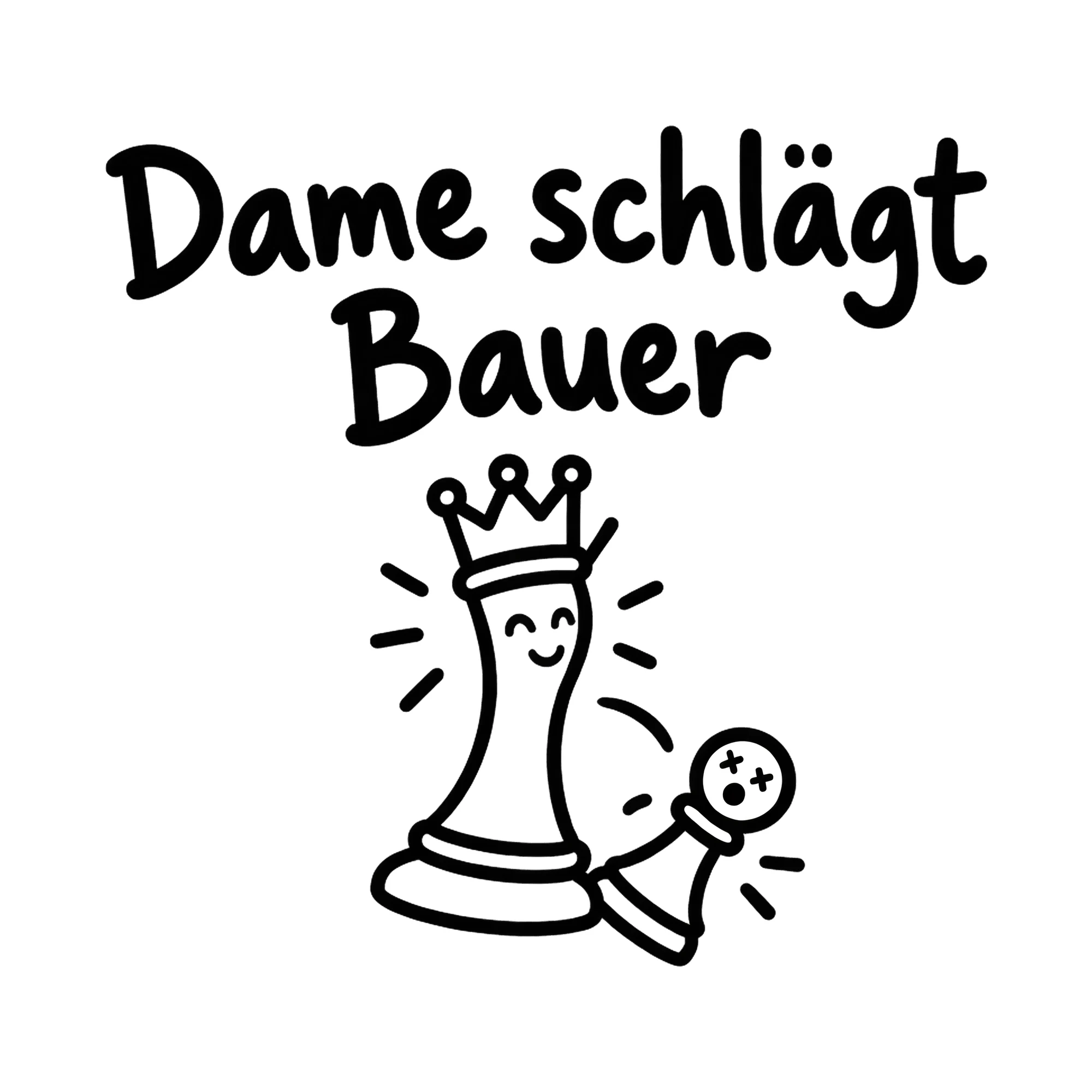 Bügelbild Dame schlägt Bauer als Grafik auf weißem Hintergrund (BB019362)