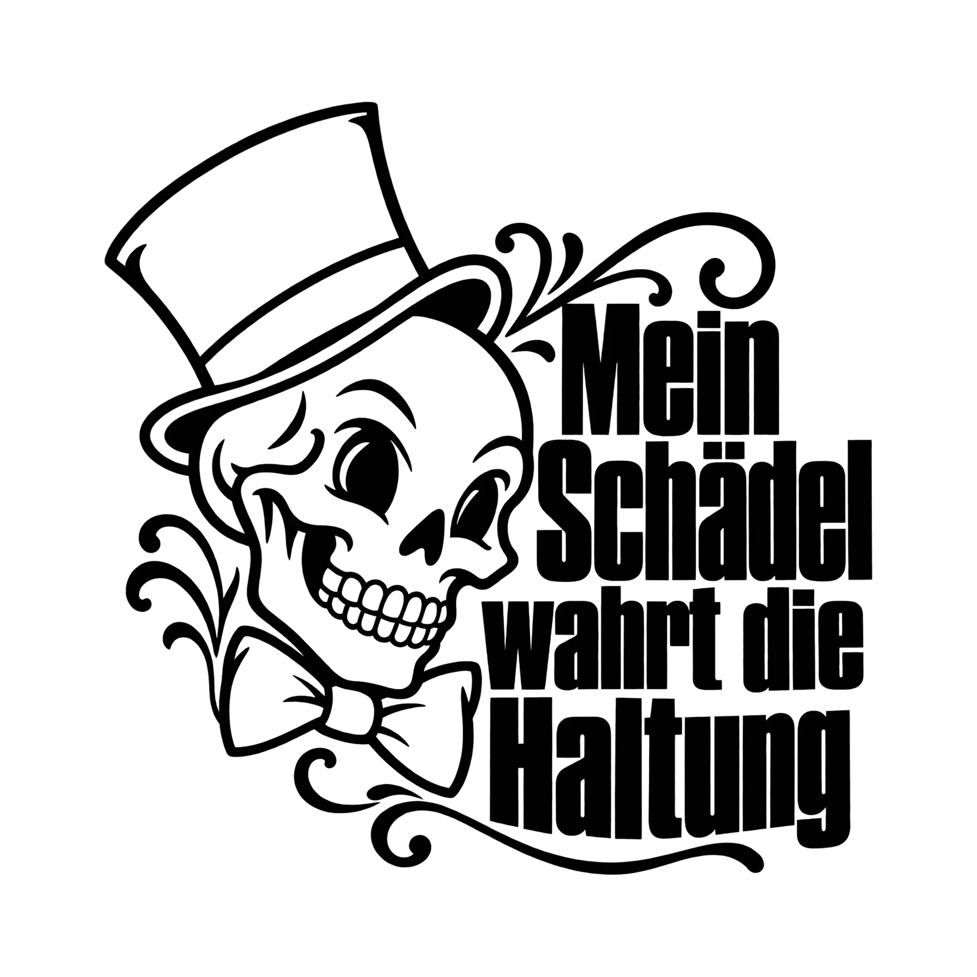 Bügelbild Mein Schädel wahrt die Haltung als Grafik auf weißem Hintergrund (BB014614)