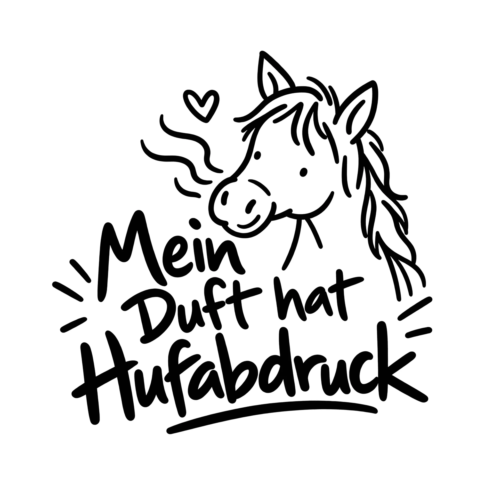 Bügelbild Mein Duft hat Hufabdruck als Grafik auf weißem Hintergrund (BB013024)