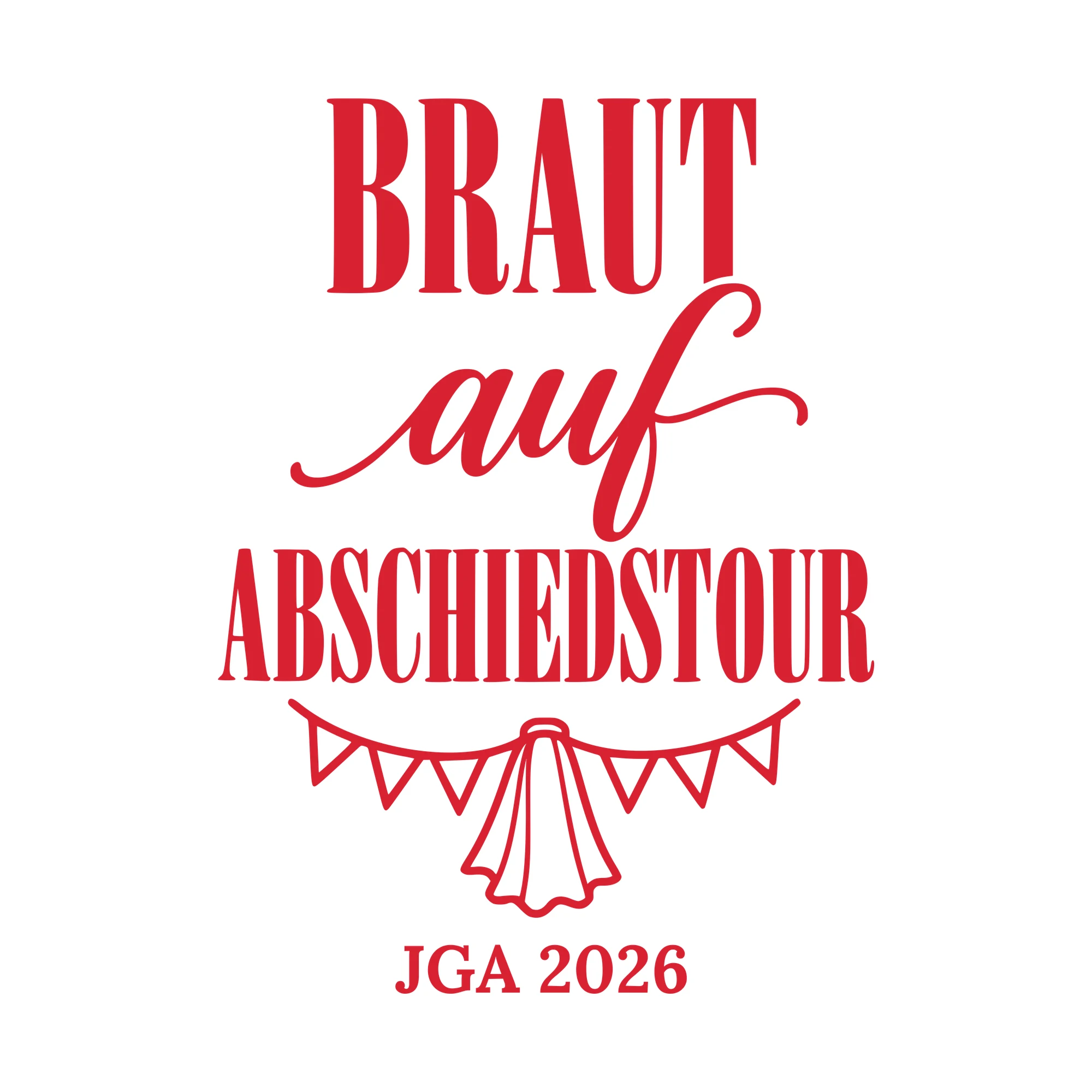 Bügelbild Braut auf Abschiedstour als Grafik auf weißem Hintergrund (BB010667)