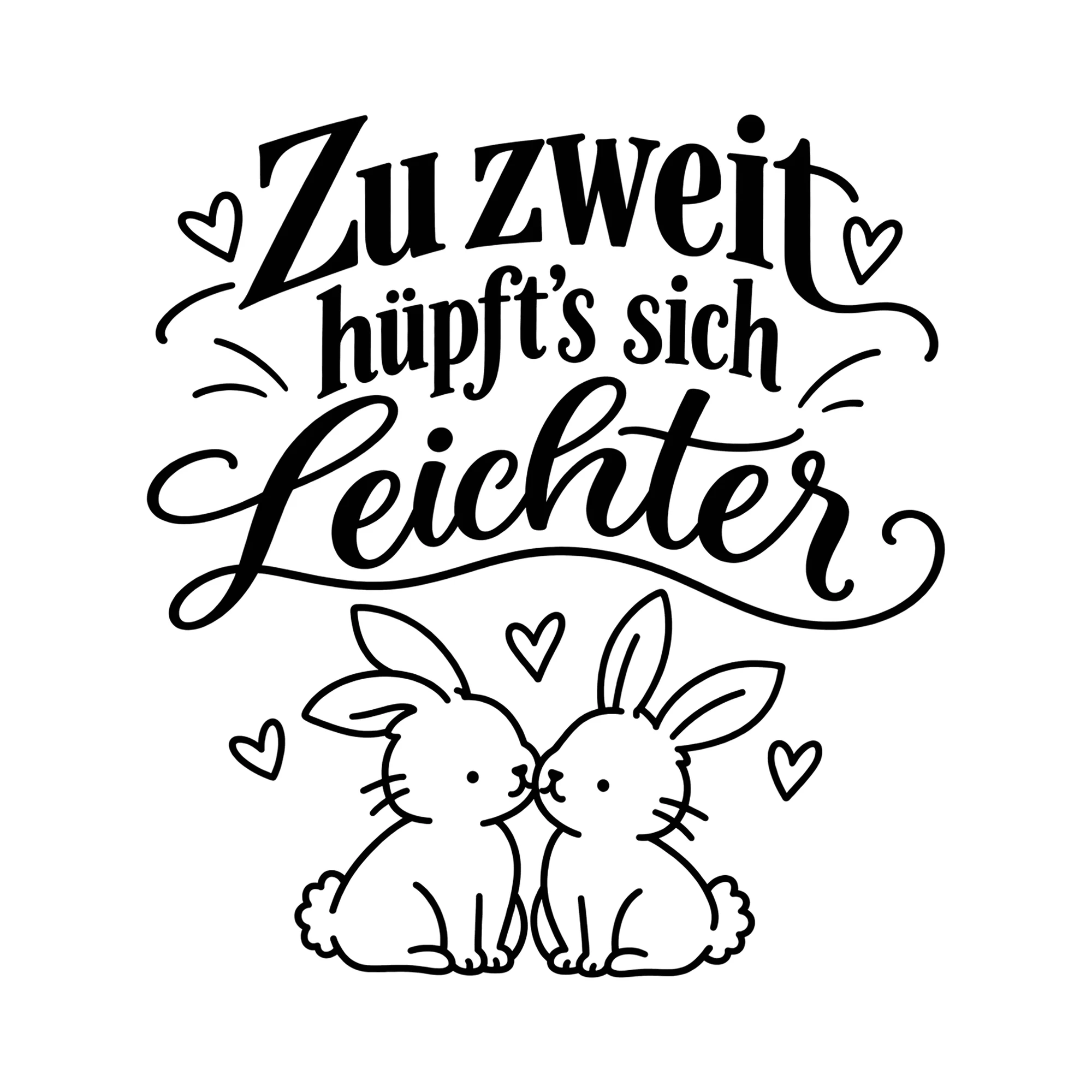 Bügelbild Zu zweit hüpft’s sich leichter als Grafik auf weißem Hintergrund (BB013053)