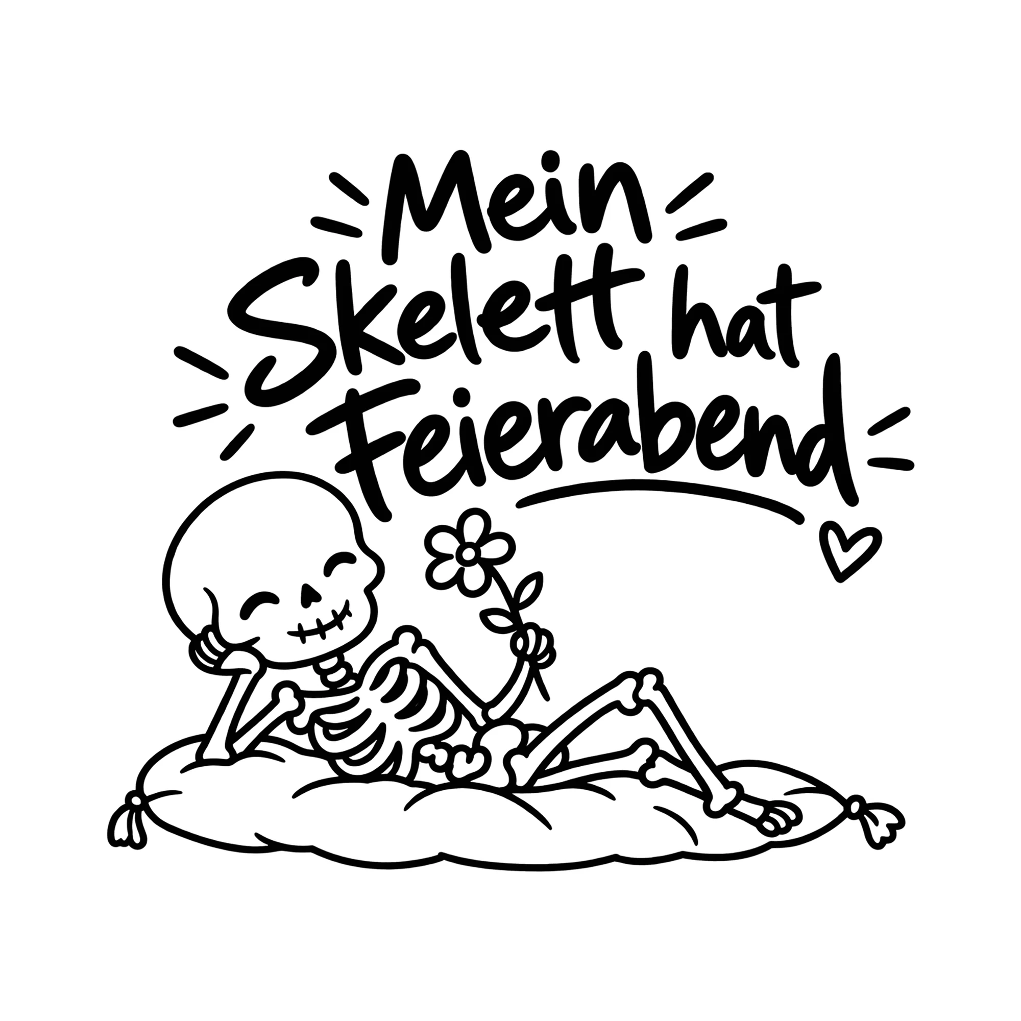 Bügelbild Mein Skelett hat Feierabend als Grafik auf weißem Hintergrund (BB012663)