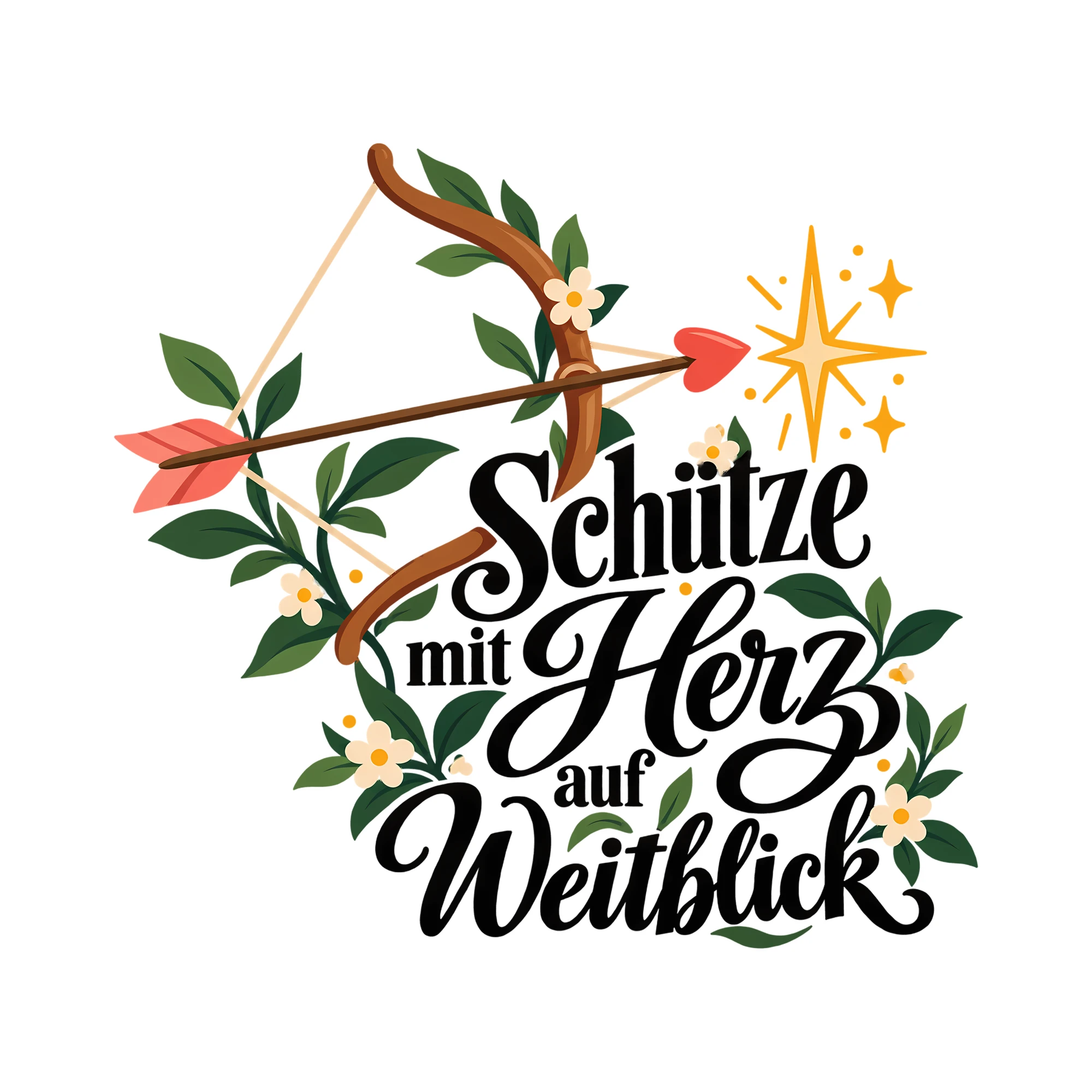 Bügelbild Schütze mit Herz auf Weitblick als Grafik auf weißem Hintergrund (BB013602)