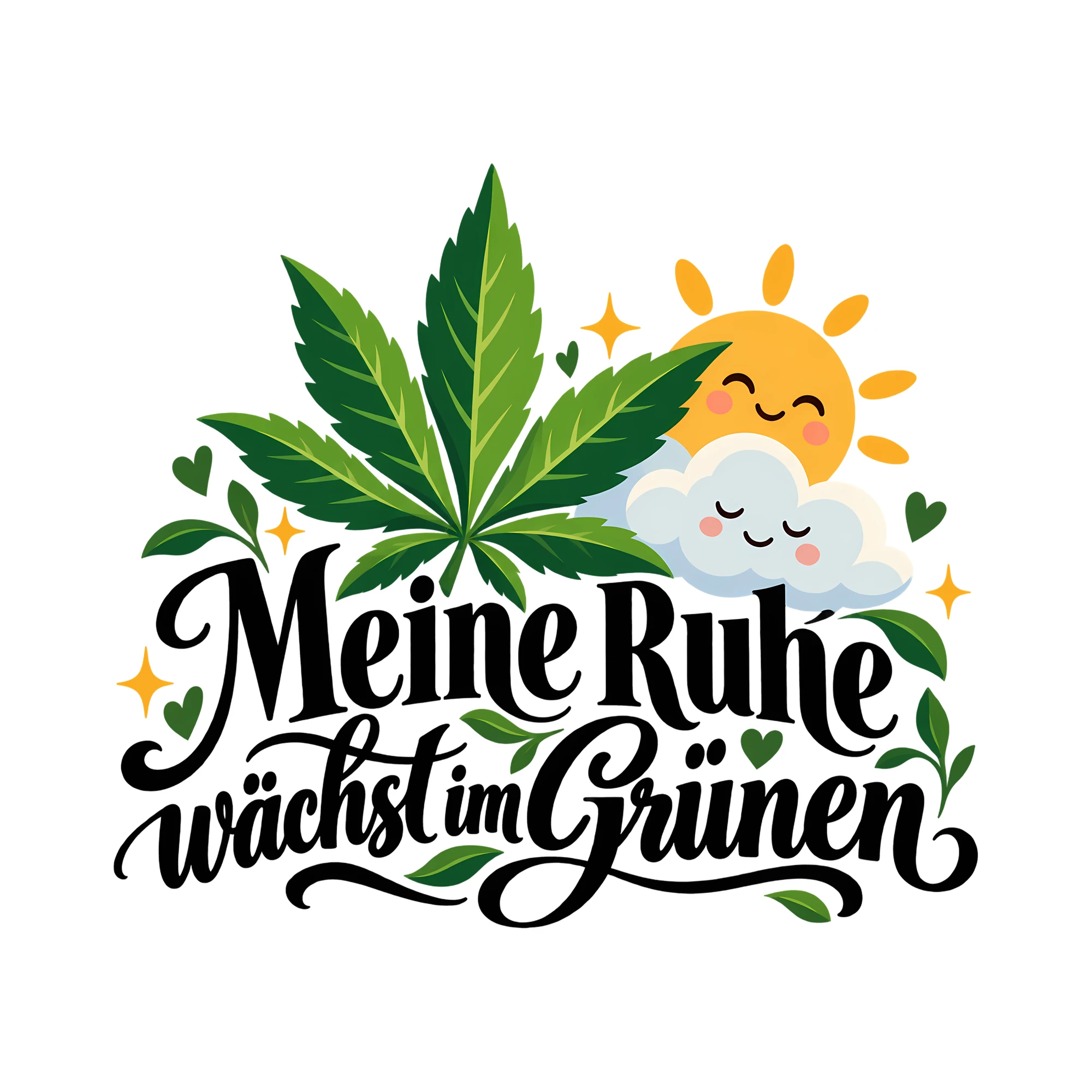 Bügelbild Meine Ruhe wächst im Grünen als Grafik auf weißem Hintergrund (BB013686)