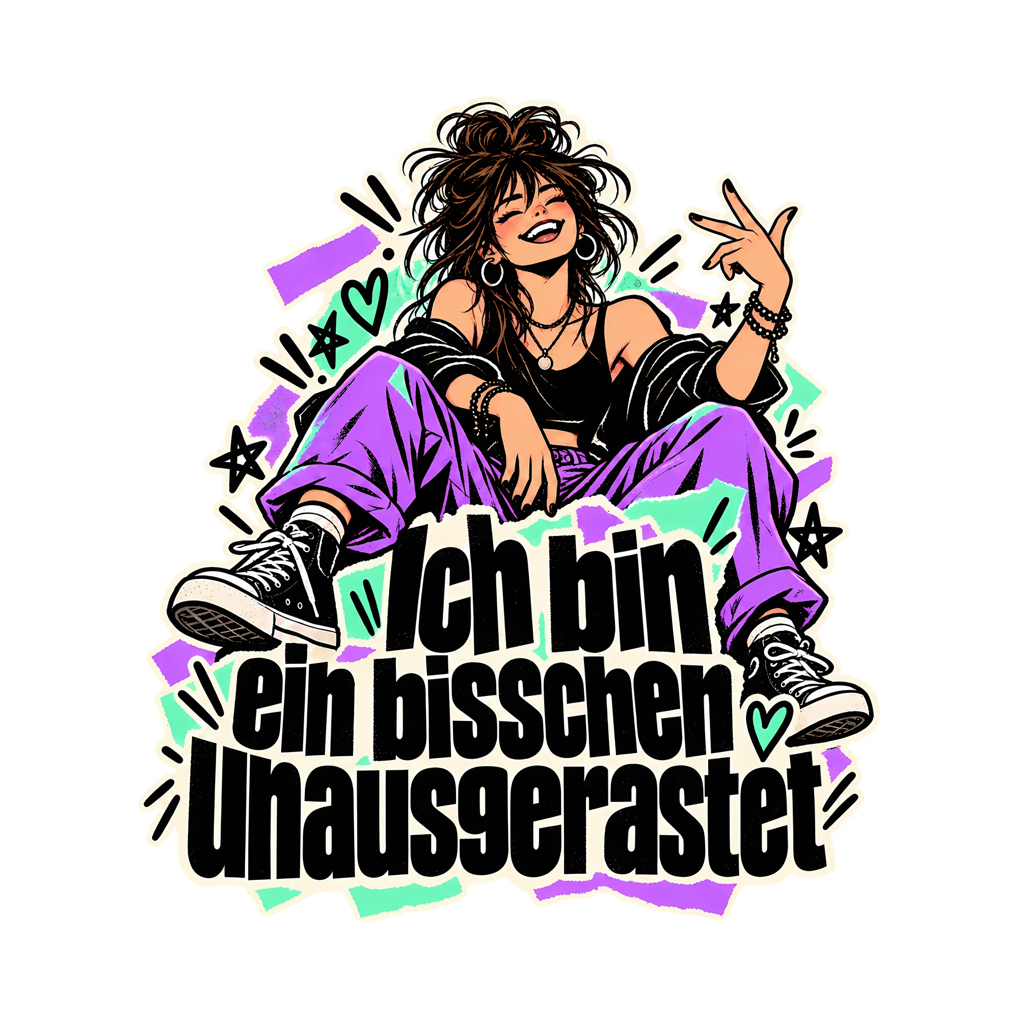 Bügelbild Ich bin ein bisschen unausgerastet, Lustiger Shirt Spruch als Grafik auf weißem Hintergrund (BB014667)