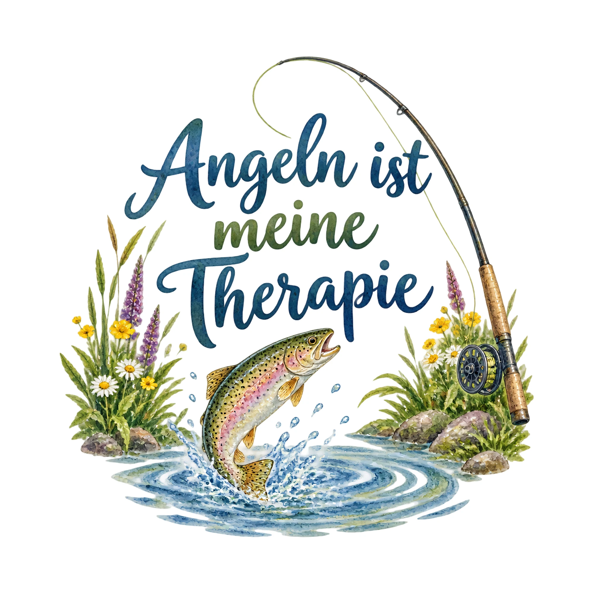 Bügelbild Angeln ist meine Therapie als Grafik auf weißem Hintergrund (BB019331)