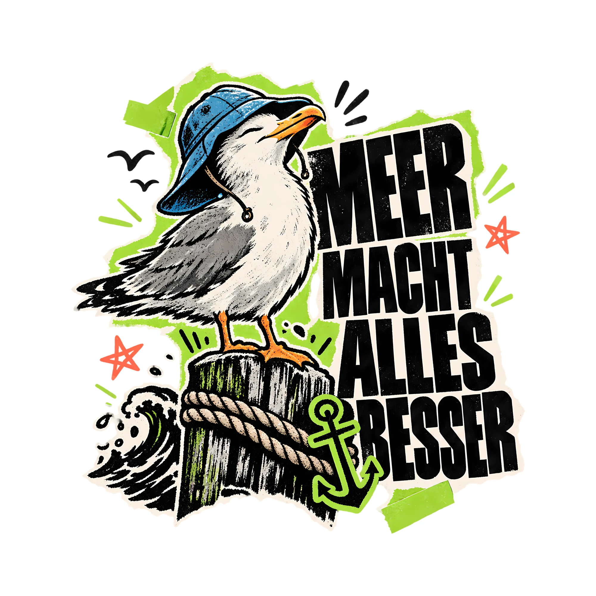 Bügelbild Meer macht alles besser als Grafik auf weißem Hintergrund (BB013230)