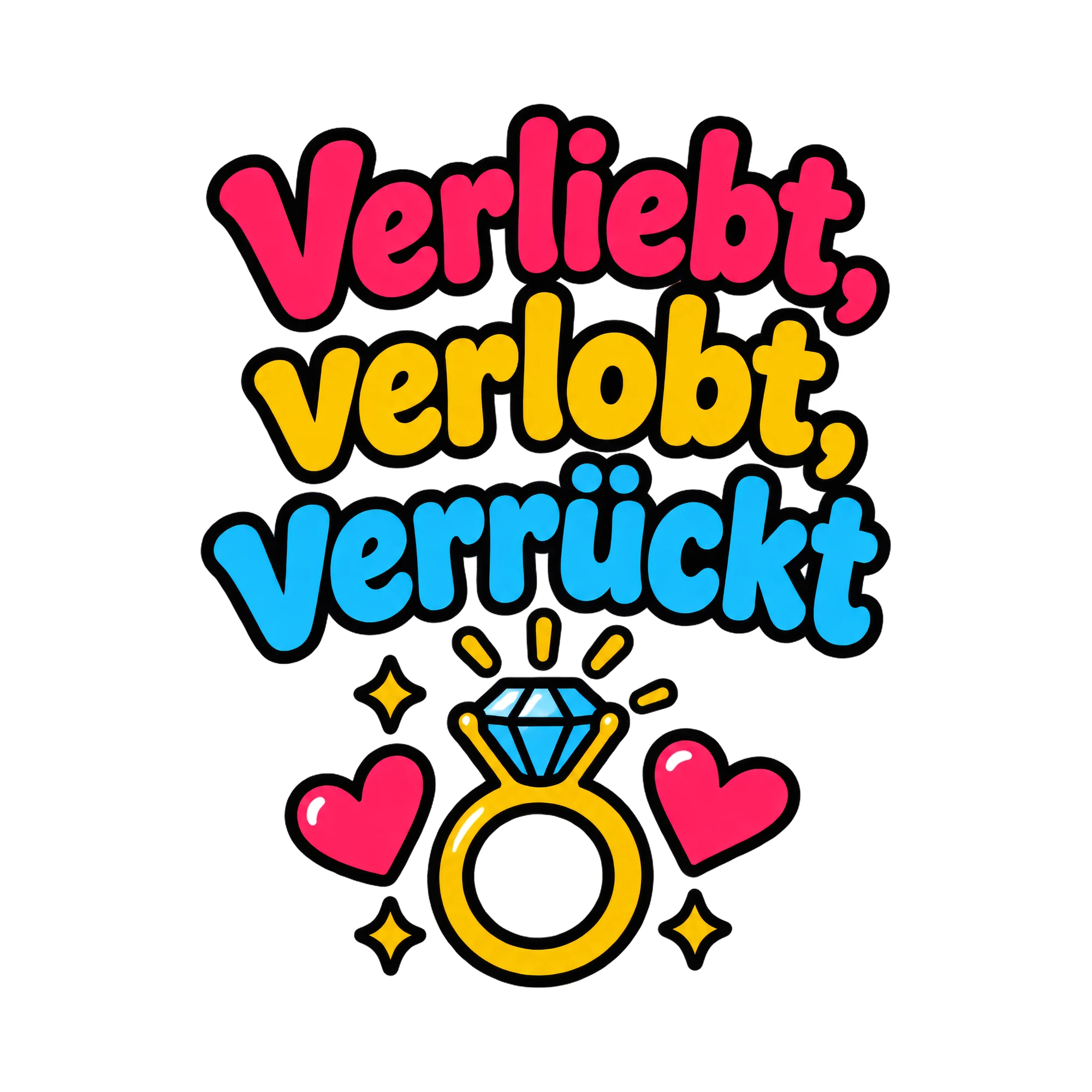 Bügelbild Verliebt, verlobt, verrückt als Grafik auf weißem Hintergrund (BB019146)