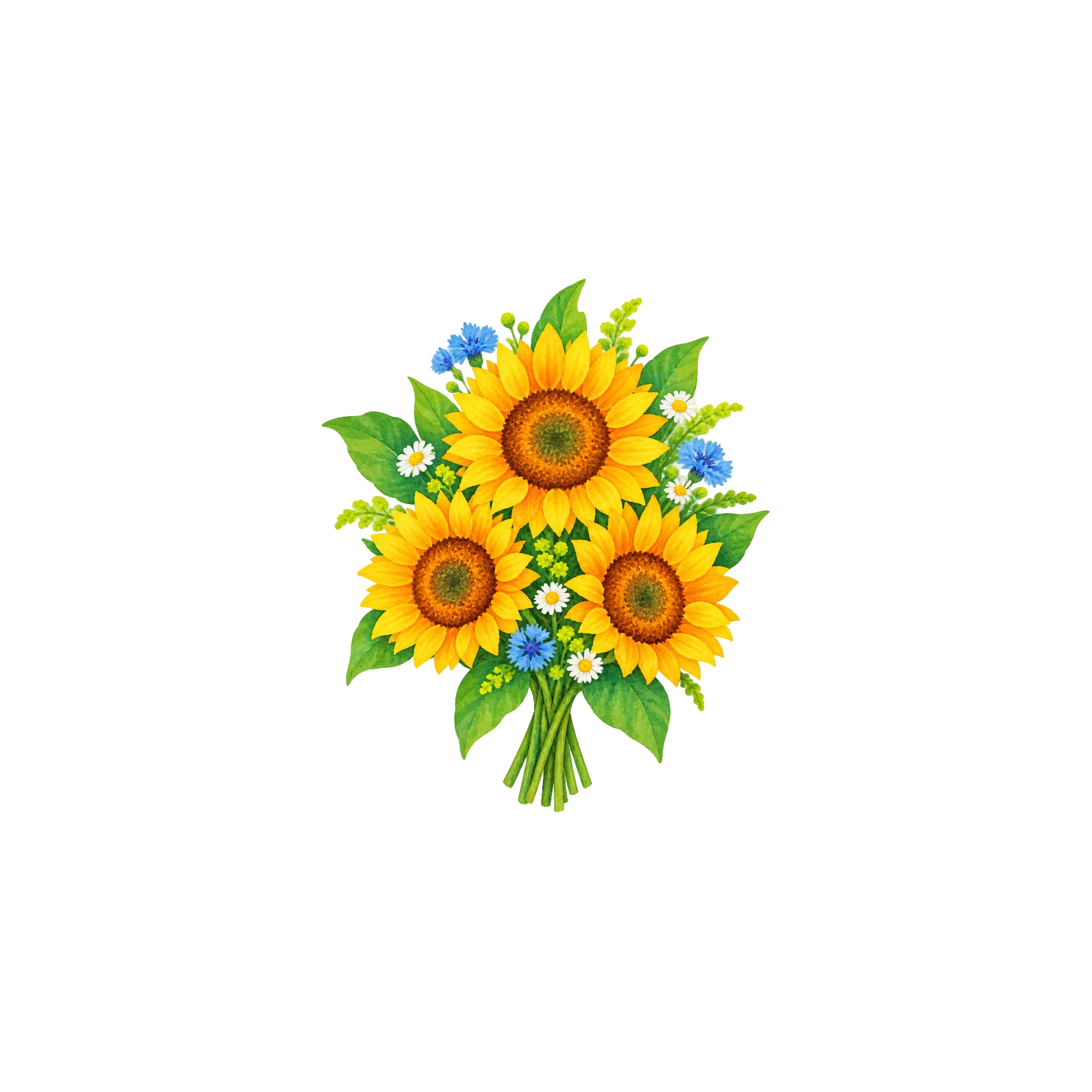 Bügelbild natur sonnenblumenstrauss als Grafik auf weißem Hintergrund (BB011403)
