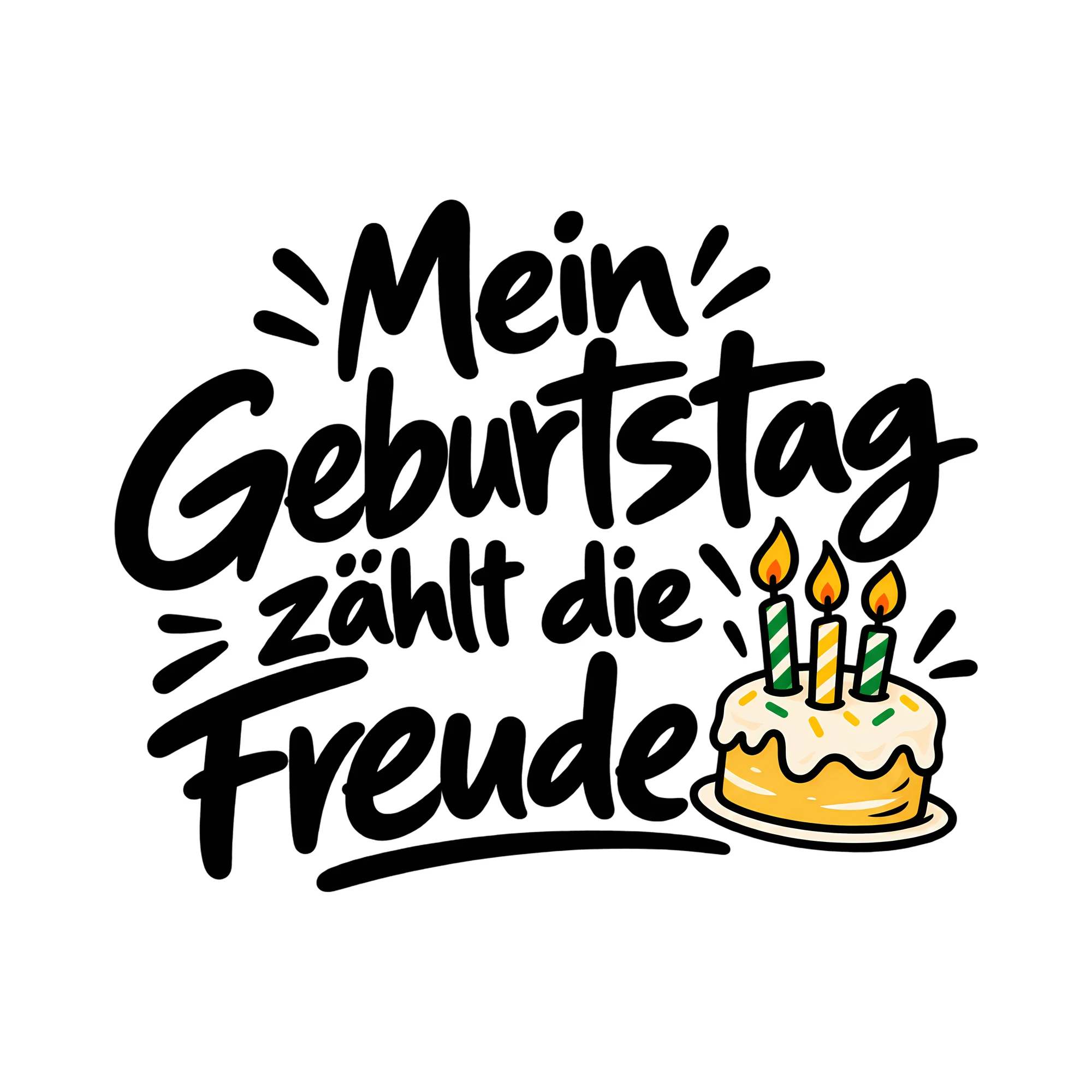 Bügelbild Mein Geburtstag zählt die Freude als Grafik auf weißem Hintergrund (BB012607)