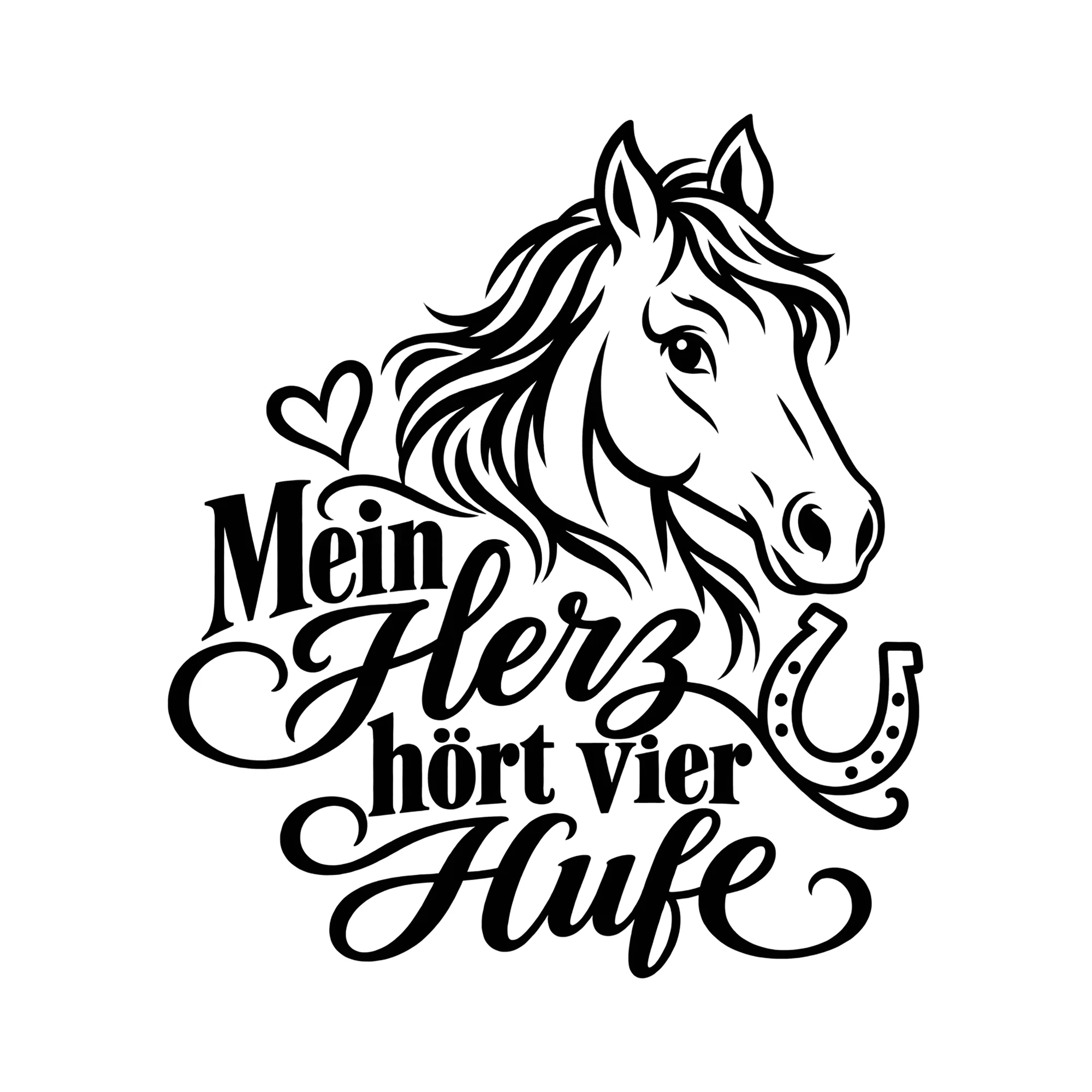 Bügelbild Mein Herz hört vier Hufe als Grafik auf weißem Hintergrund (BB013486)