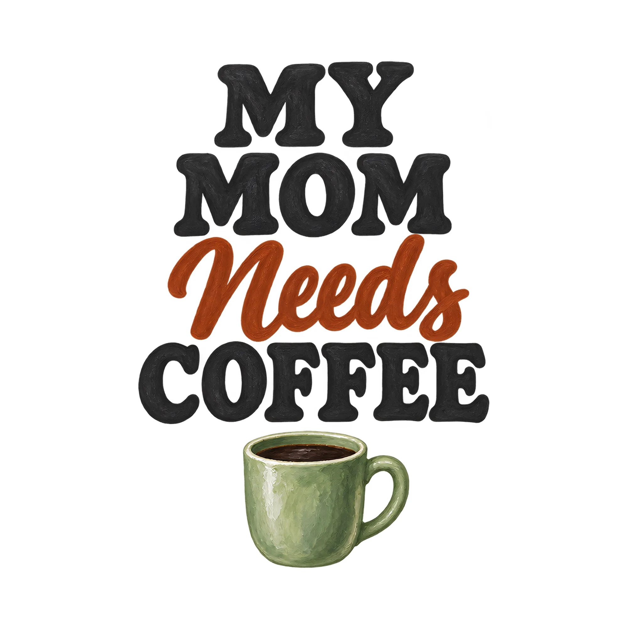 Bügelbild My Mom Needs Coffee, Mama Papa Shirt Spruch als Grafik auf weißem Hintergrund (BB018068)