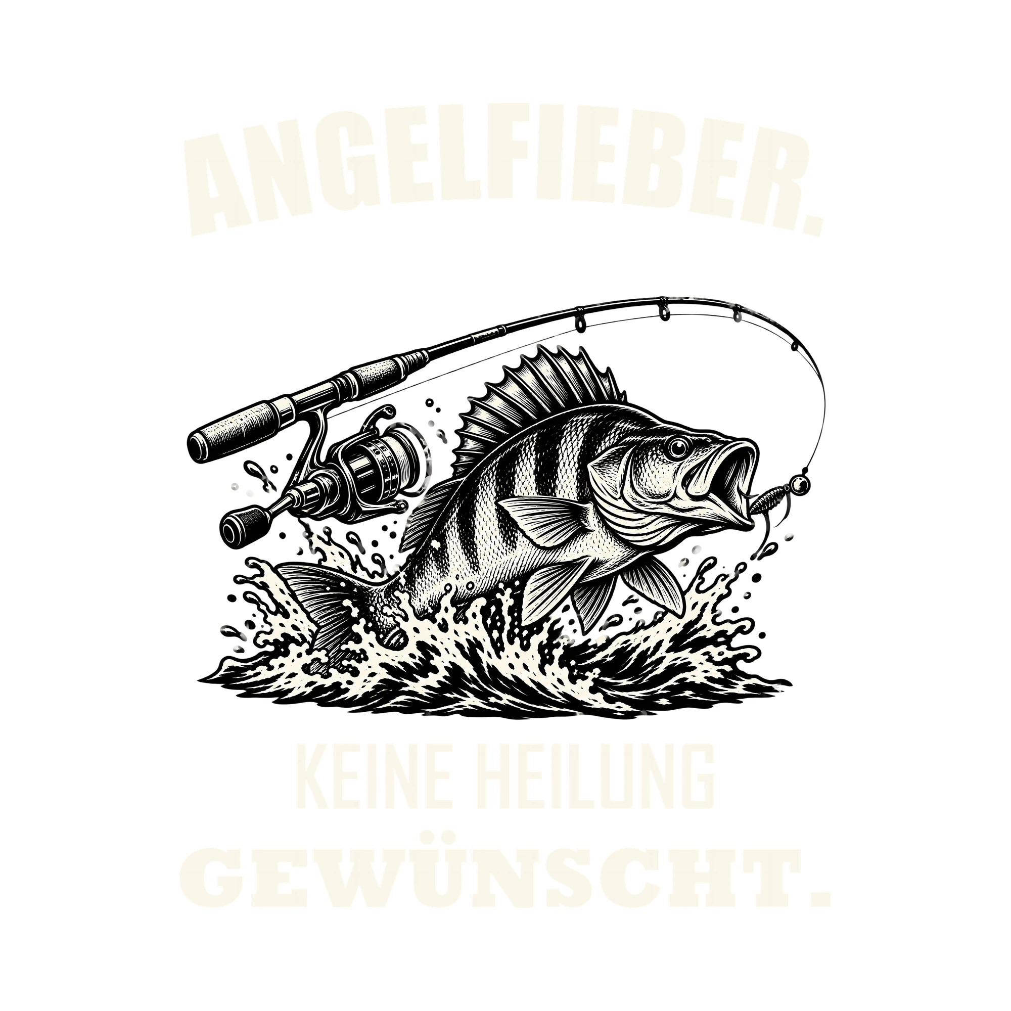 Bügelbild ANGELFIEBER. KEINE HEILUNG GEWÜNSCHT. als Grafik auf weißem Hintergrund (BB012690)