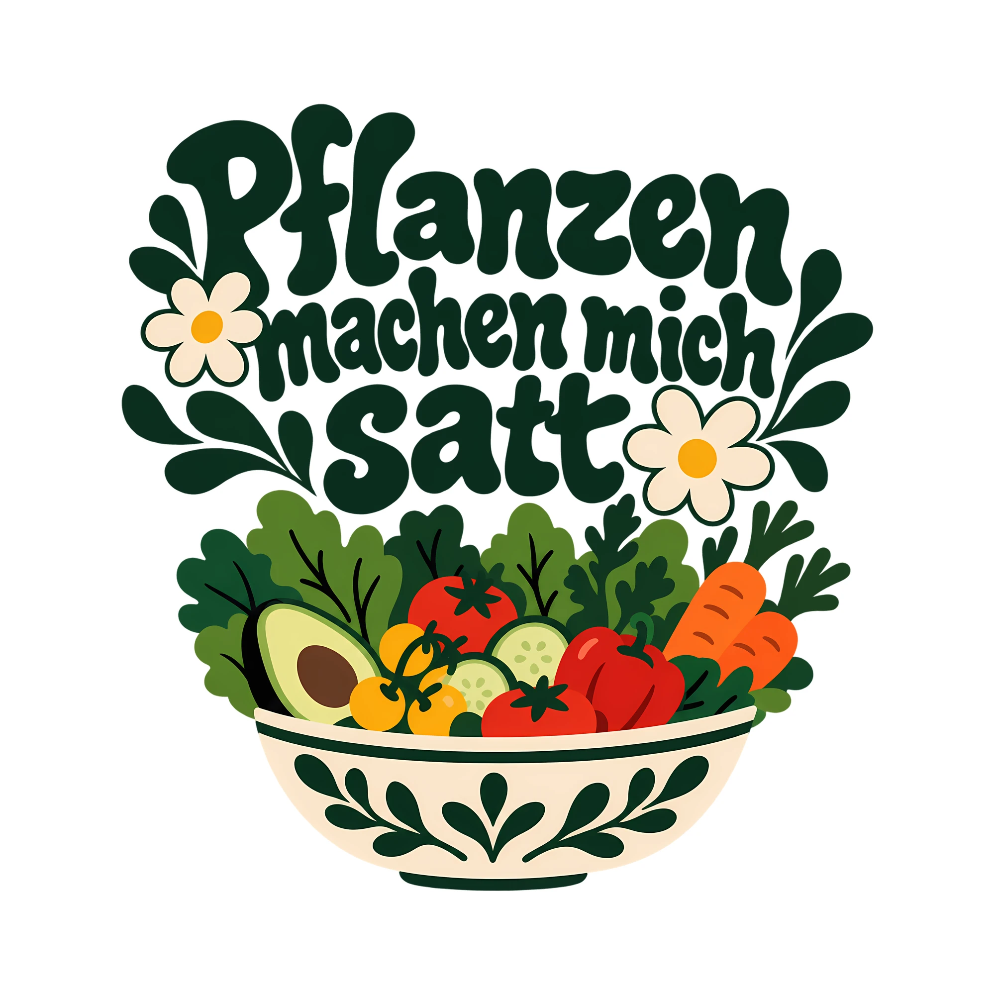 Bügelbild Pflanzen machen mich satt als Grafik auf weißem Hintergrund (BB012171)