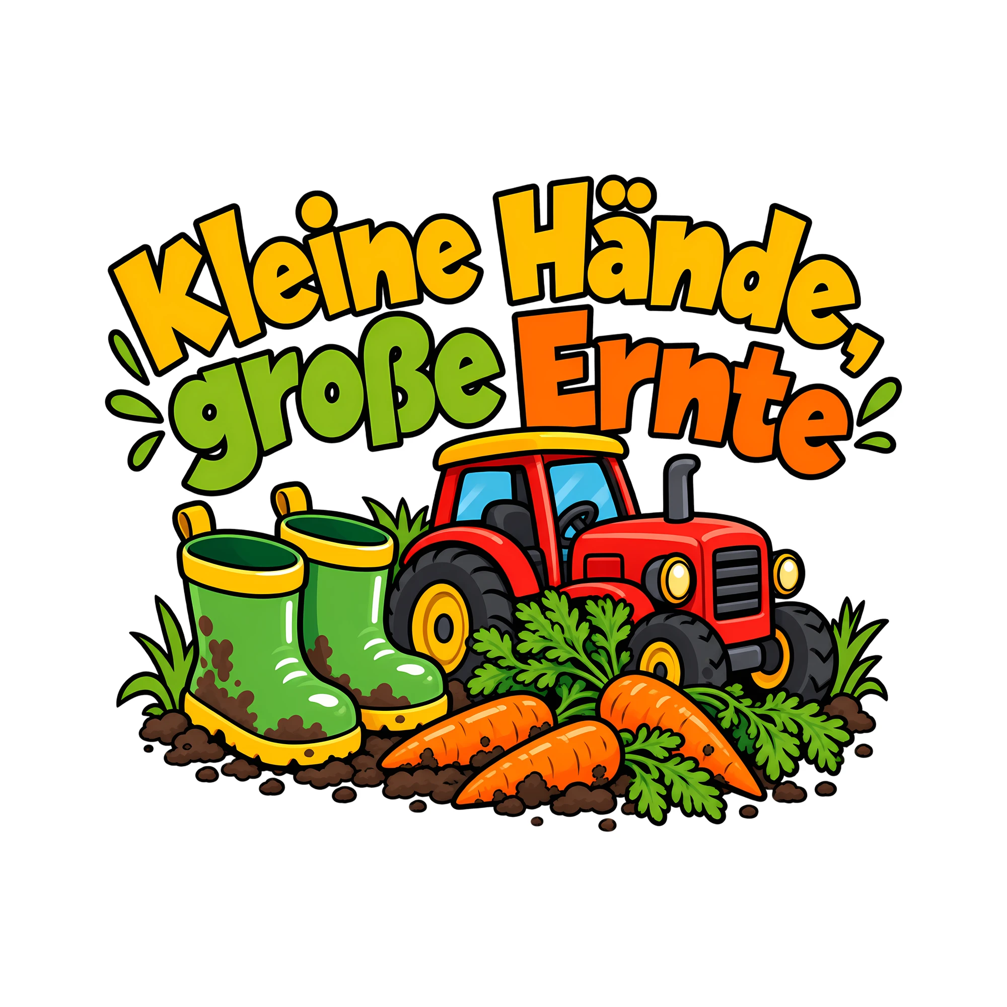 Bügelbild Kleine Hände, große Ernte als Grafik auf weißem Hintergrund (BB011634)