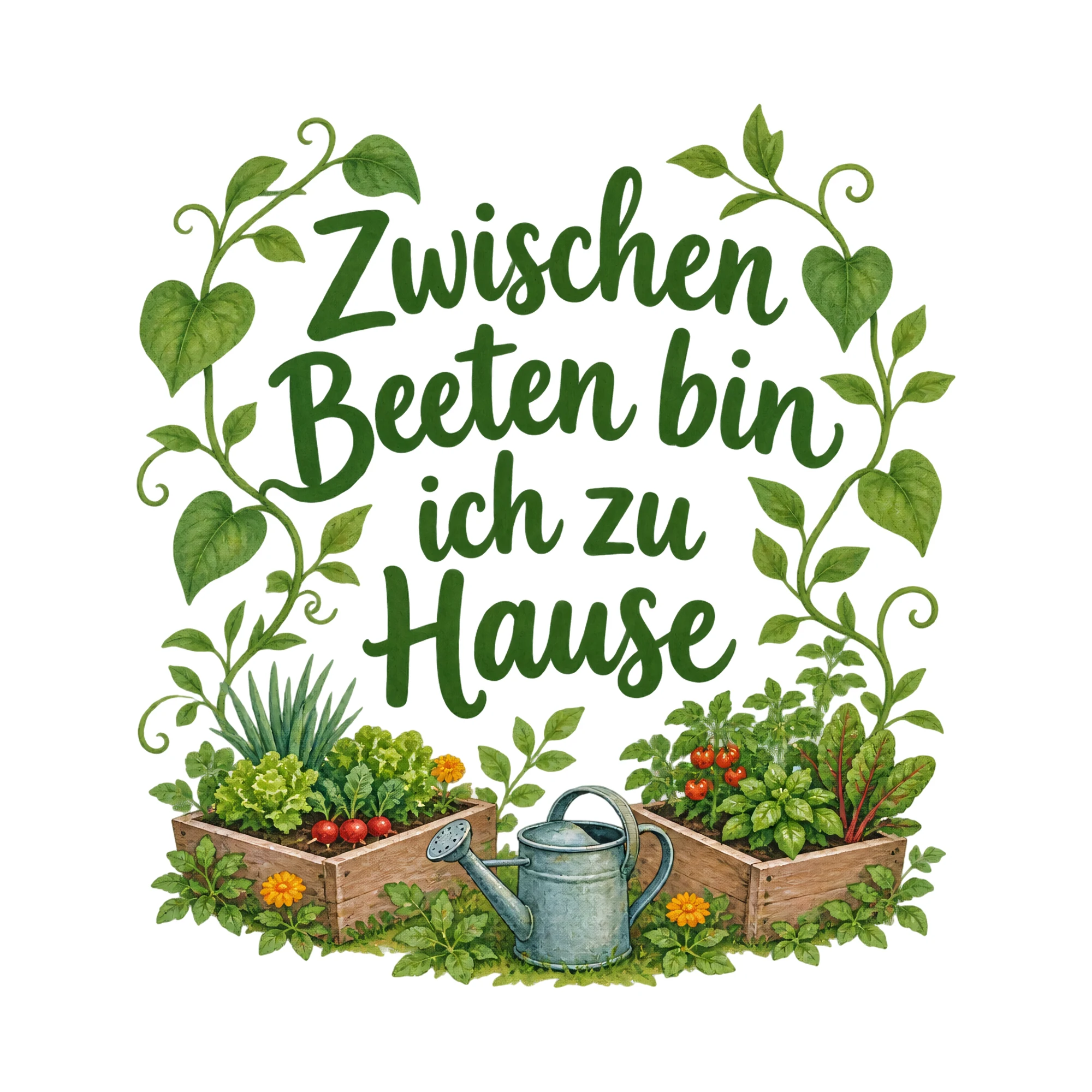 Bügelbild Zwischen beeten bin ich zu hause als Grafik auf weißem Hintergrund (BB016453)