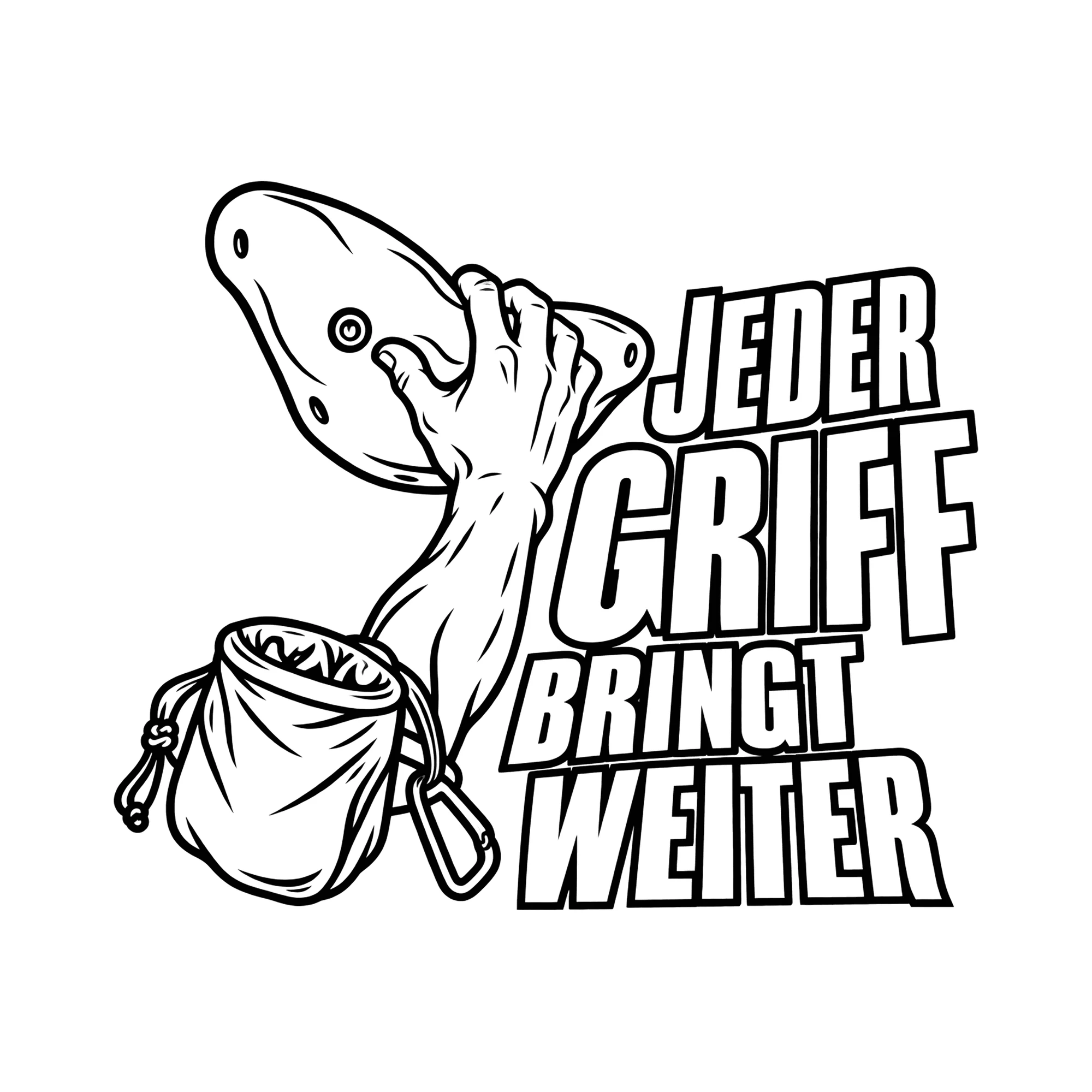 Bügelbild JEDER GRIFF BRINGT WEITER als Grafik auf weißem Hintergrund (BB013805)