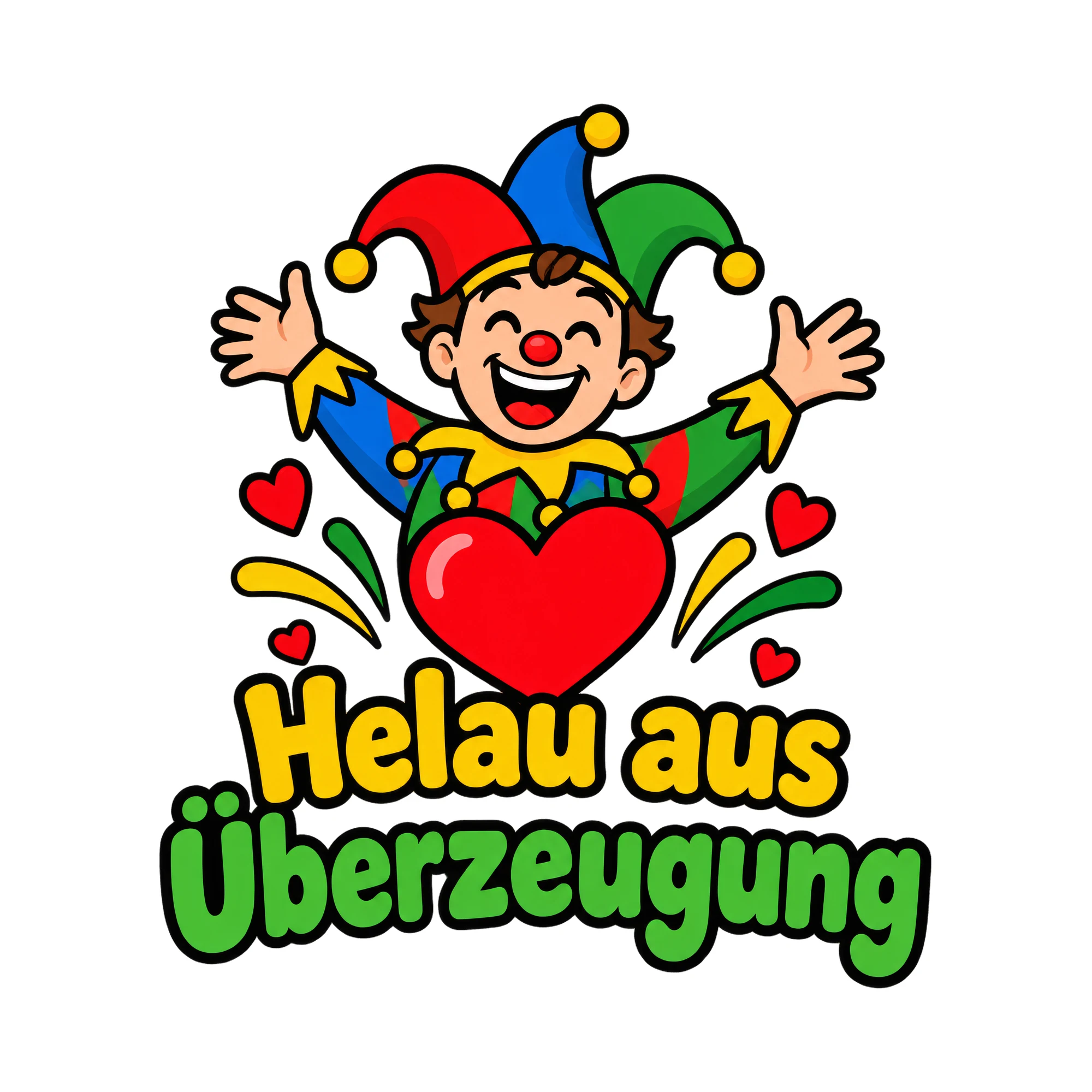 Bügelbild Helau aus Überzeugung, Vereine Shirt Spruch als Grafik auf weißem Hintergrund (BB020464)