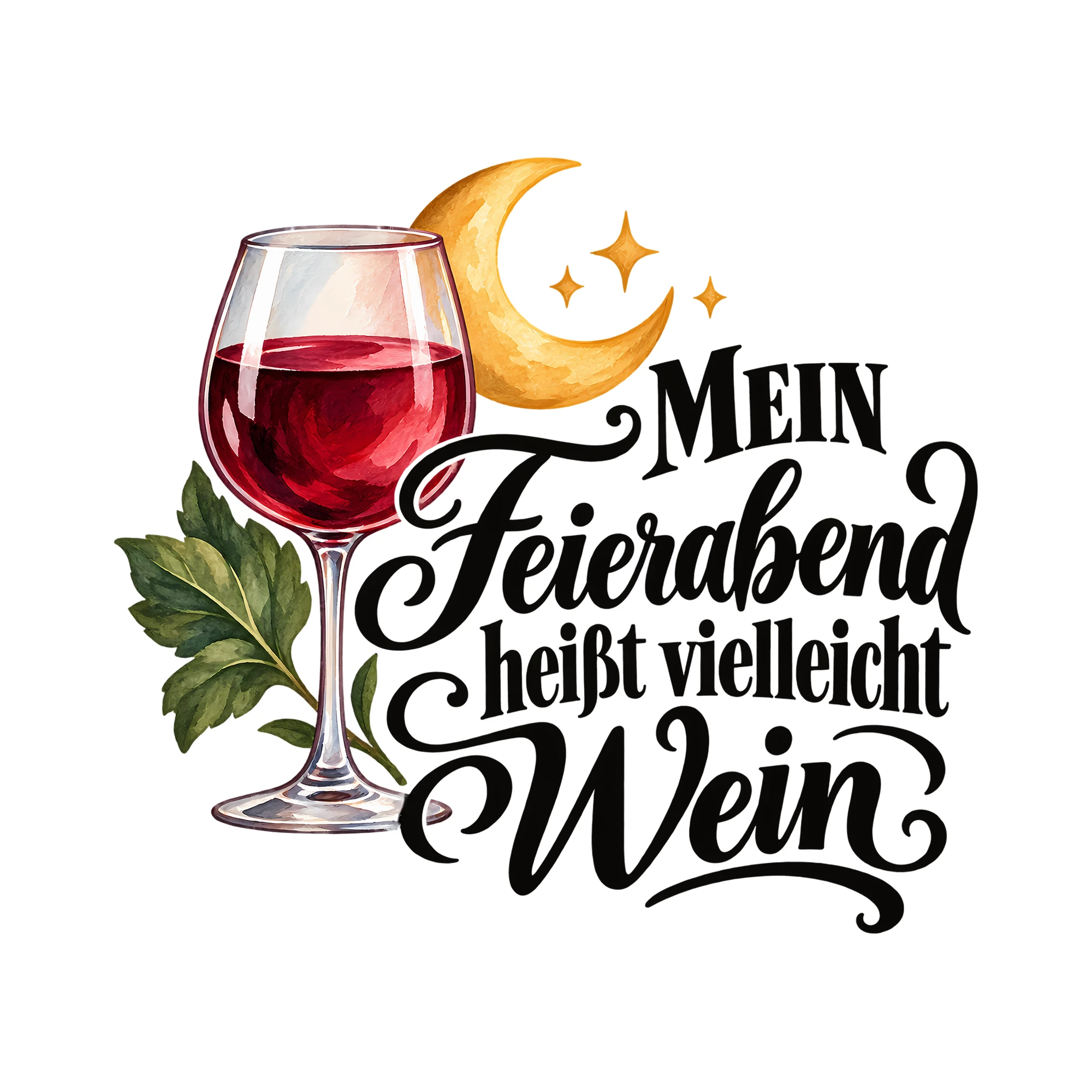 Bügelbild MEIN Feierabend heißt vielleicht Wein als Grafik auf weißem Hintergrund (BB011927)