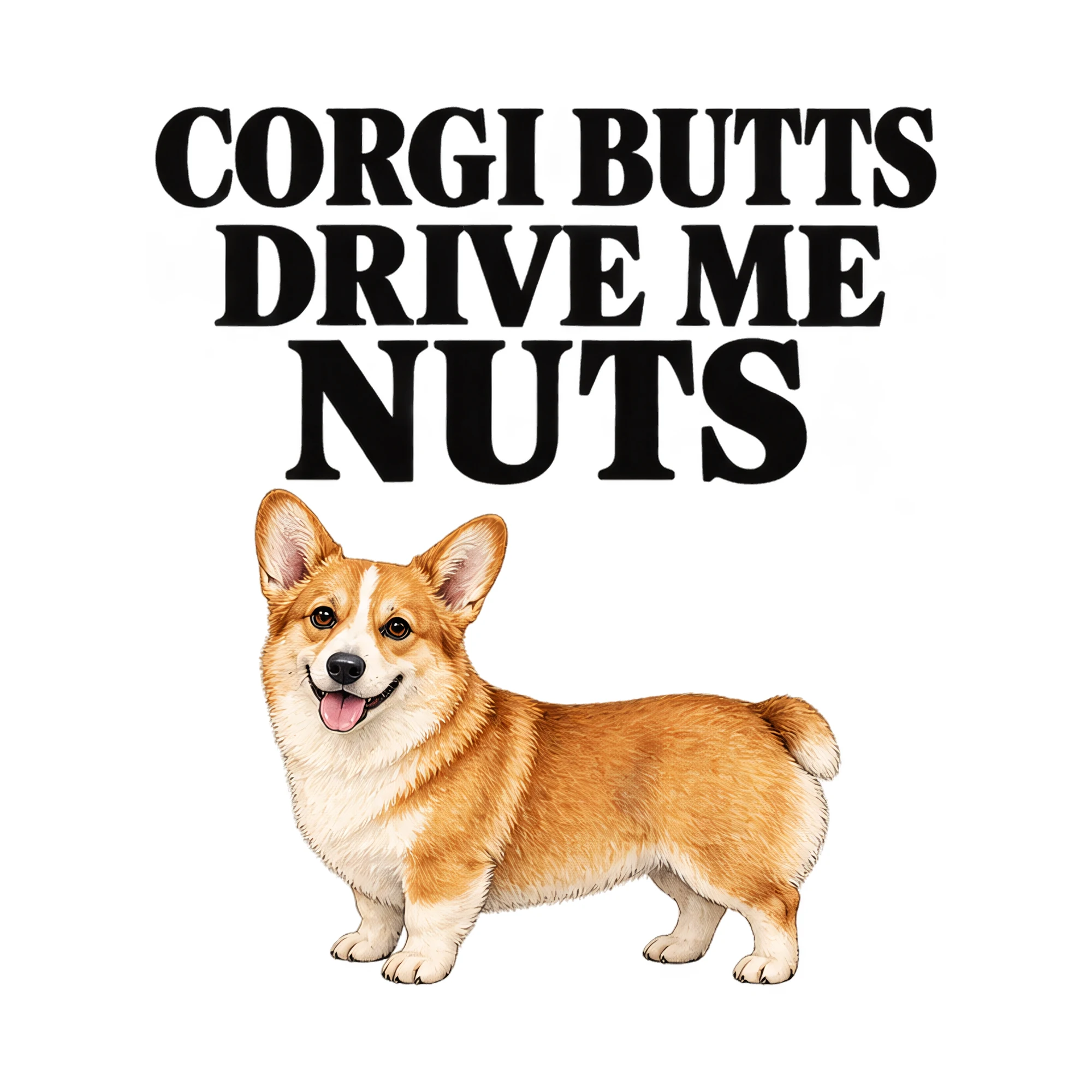 Bügelbild CORGI BUTTS DRIVE ME NUTS als Grafik auf weißem Hintergrund (BB021041)