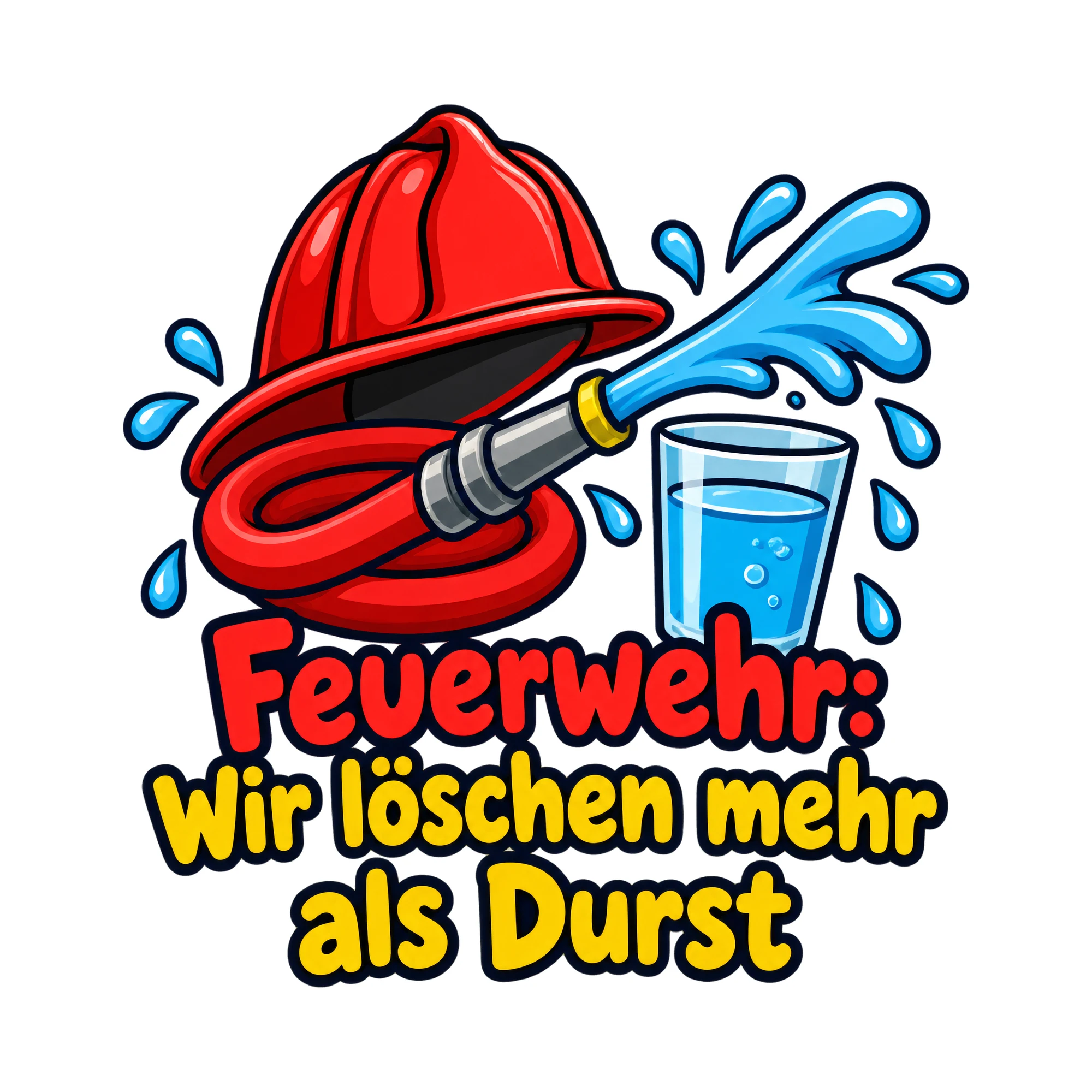 Bügelbild Feuerwehr: Wir löschen mehr als Durst, Vereine Shirt Spruch als Grafik auf weißem Hintergrund (BB016678)