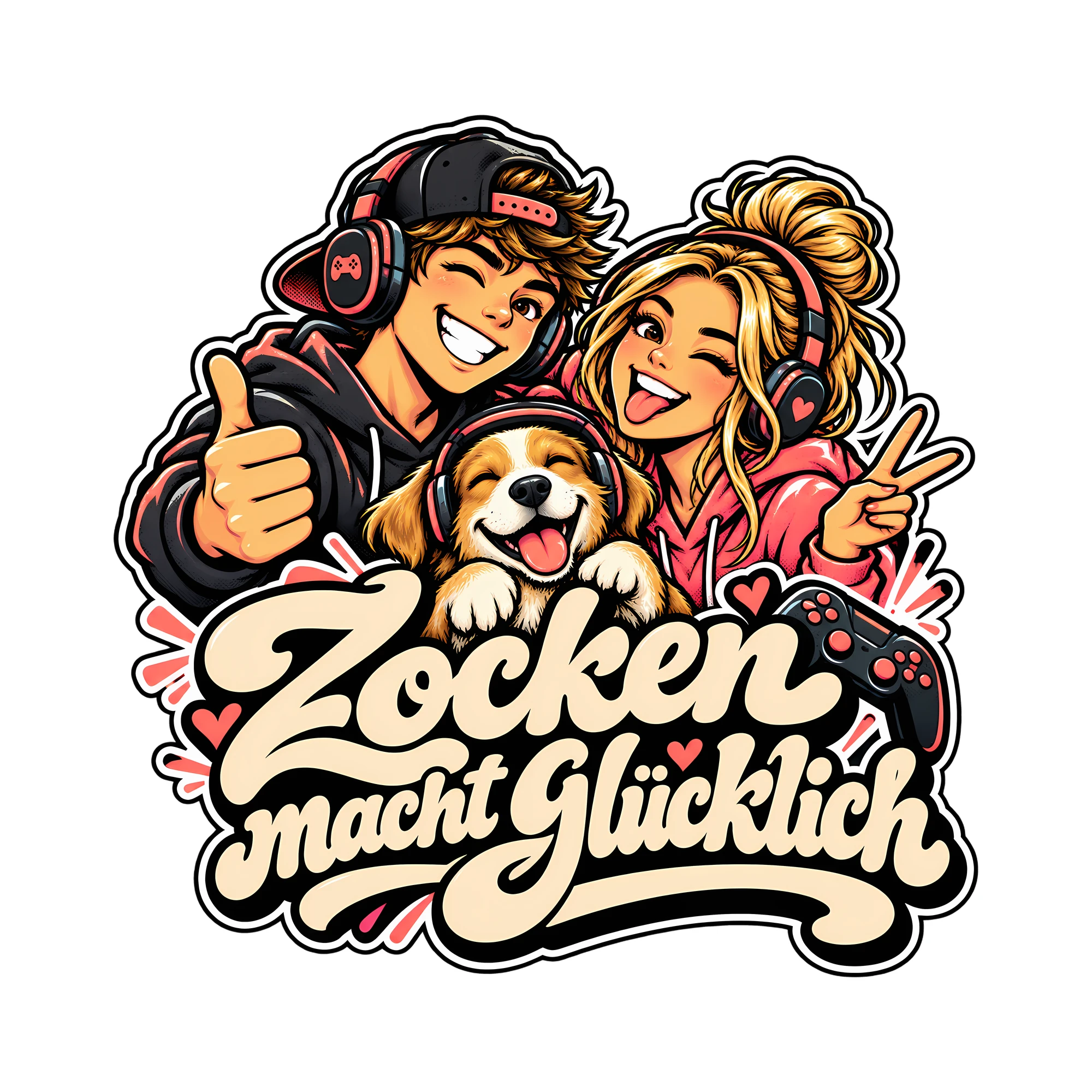 Bügelbild Zocken macht glücklich als Grafik auf weißem Hintergrund (BB012803)