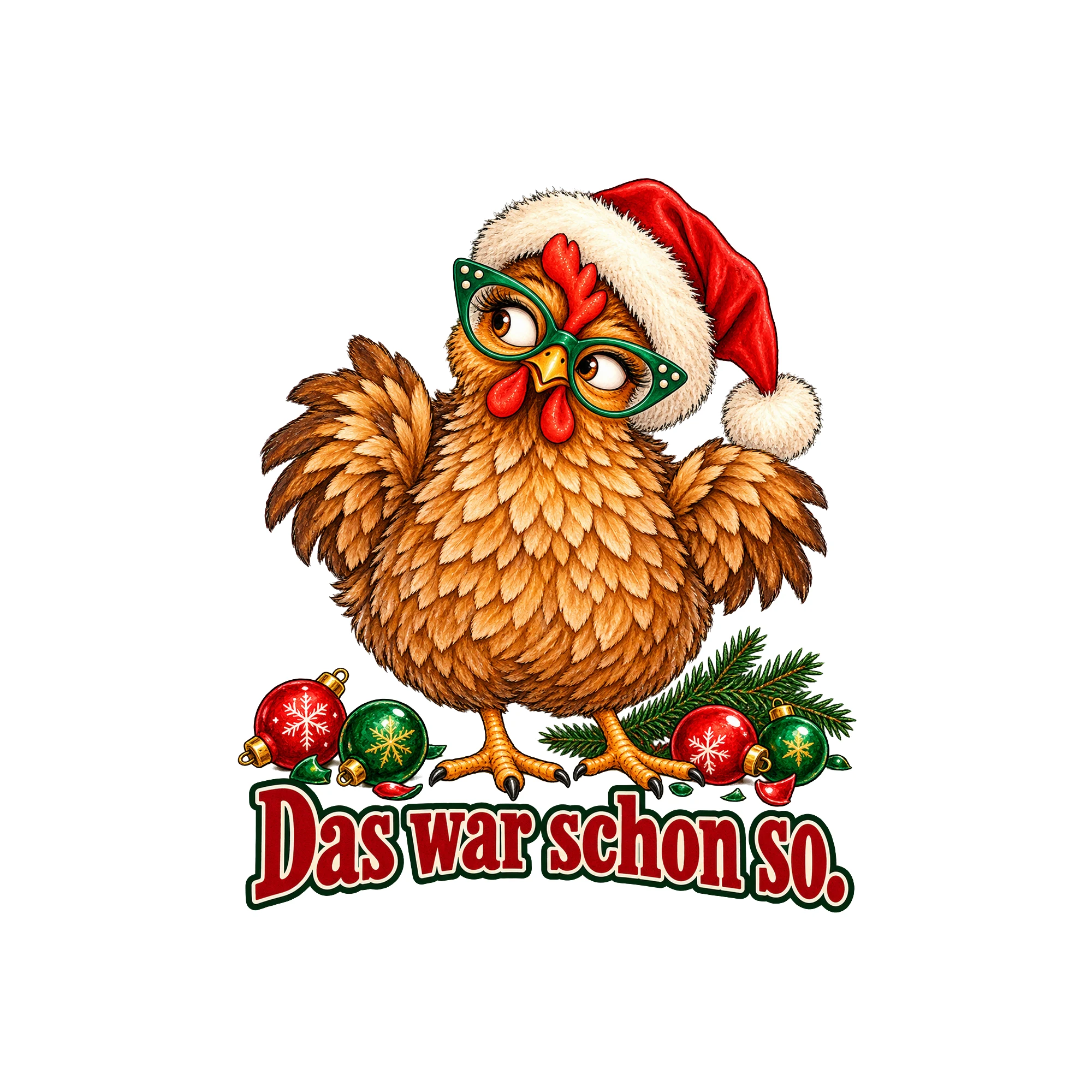 Bügelbild huhn baumkugelchaos als Grafik auf weißem Hintergrund (BB011382)