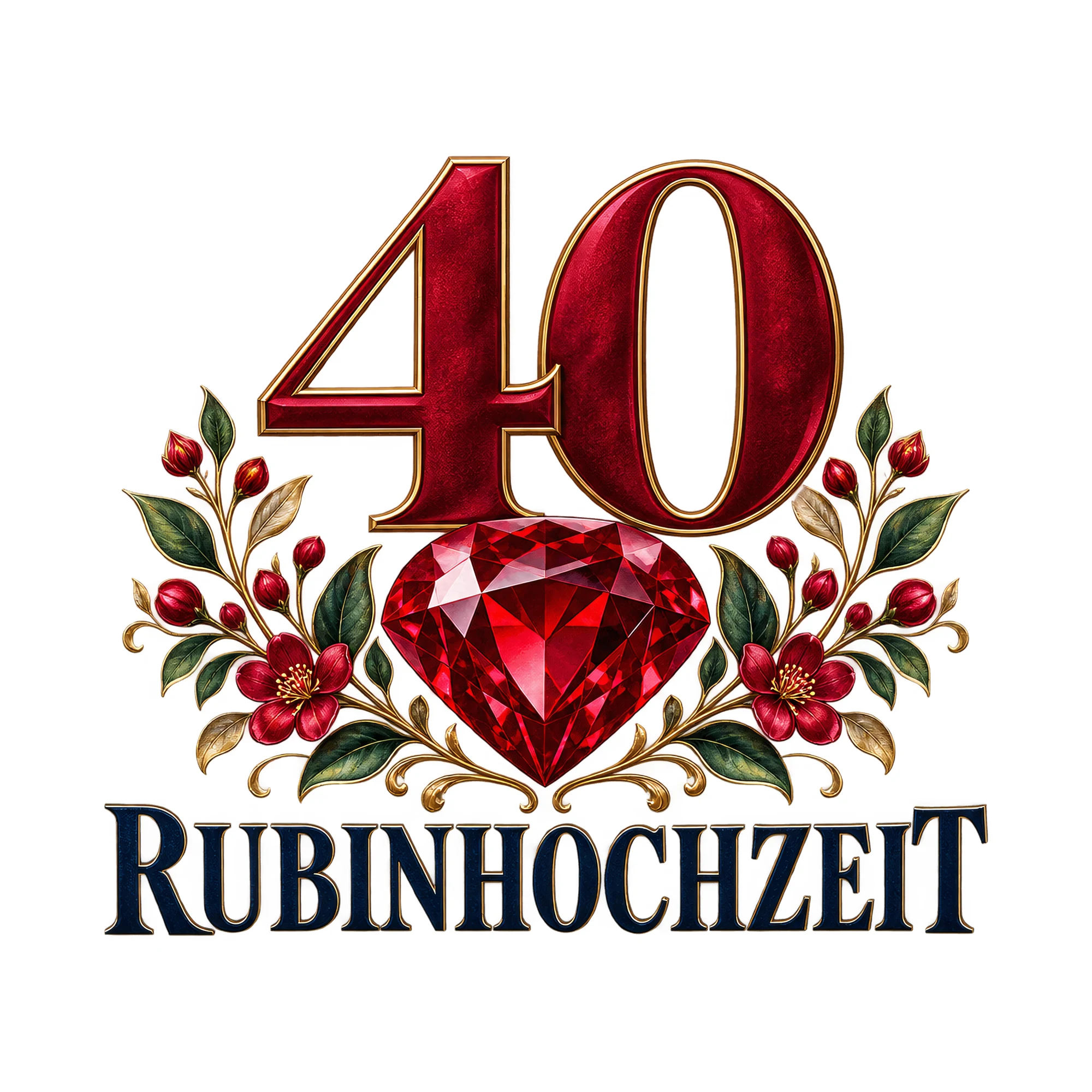 Bügelbild 40 Rubinhochzeit, JGA Shirt Spruch als Grafik auf weißem Hintergrund (BB017571)