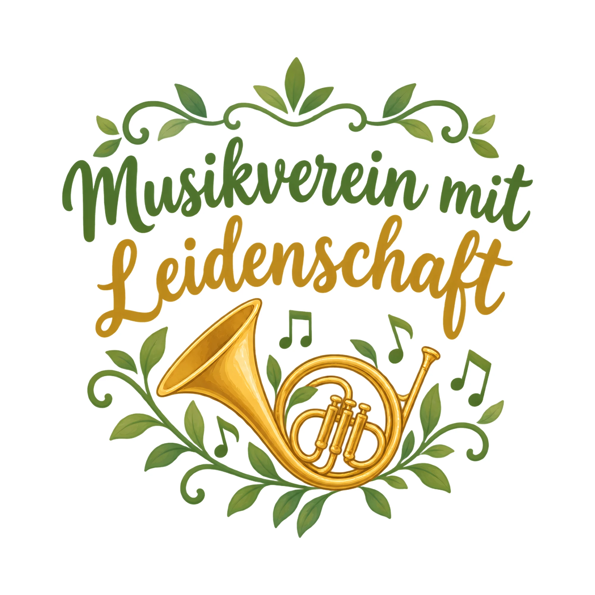Bügelbild Musikverein mit Leidenschaft, Vereine Shirt Spruch als Grafik auf weißem Hintergrund (BB020475)