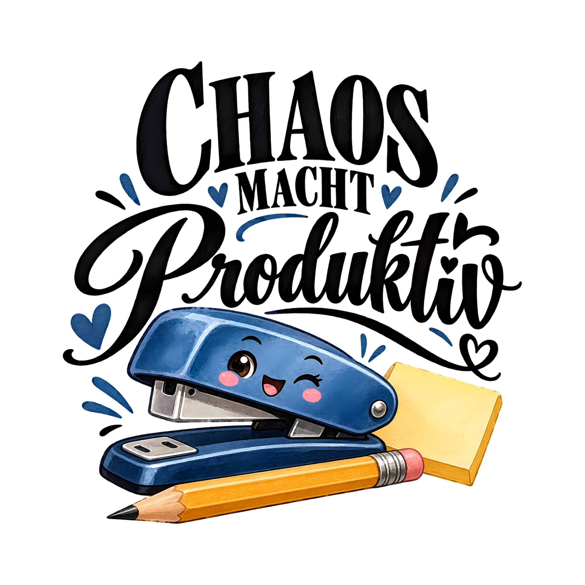 Bügelbild Chaos macht produktiv als Grafik auf weißem Hintergrund (BB011594)