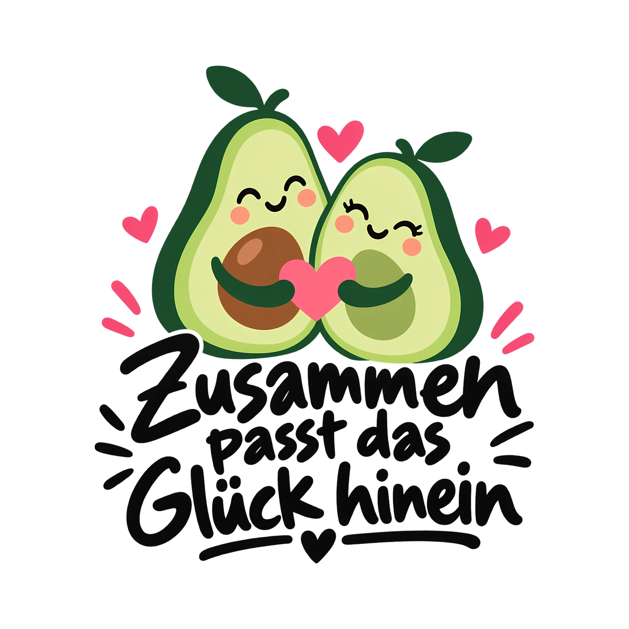Bügelbild Zusammen passt das Glück hinein als Grafik auf weißem Hintergrund (BB012290)