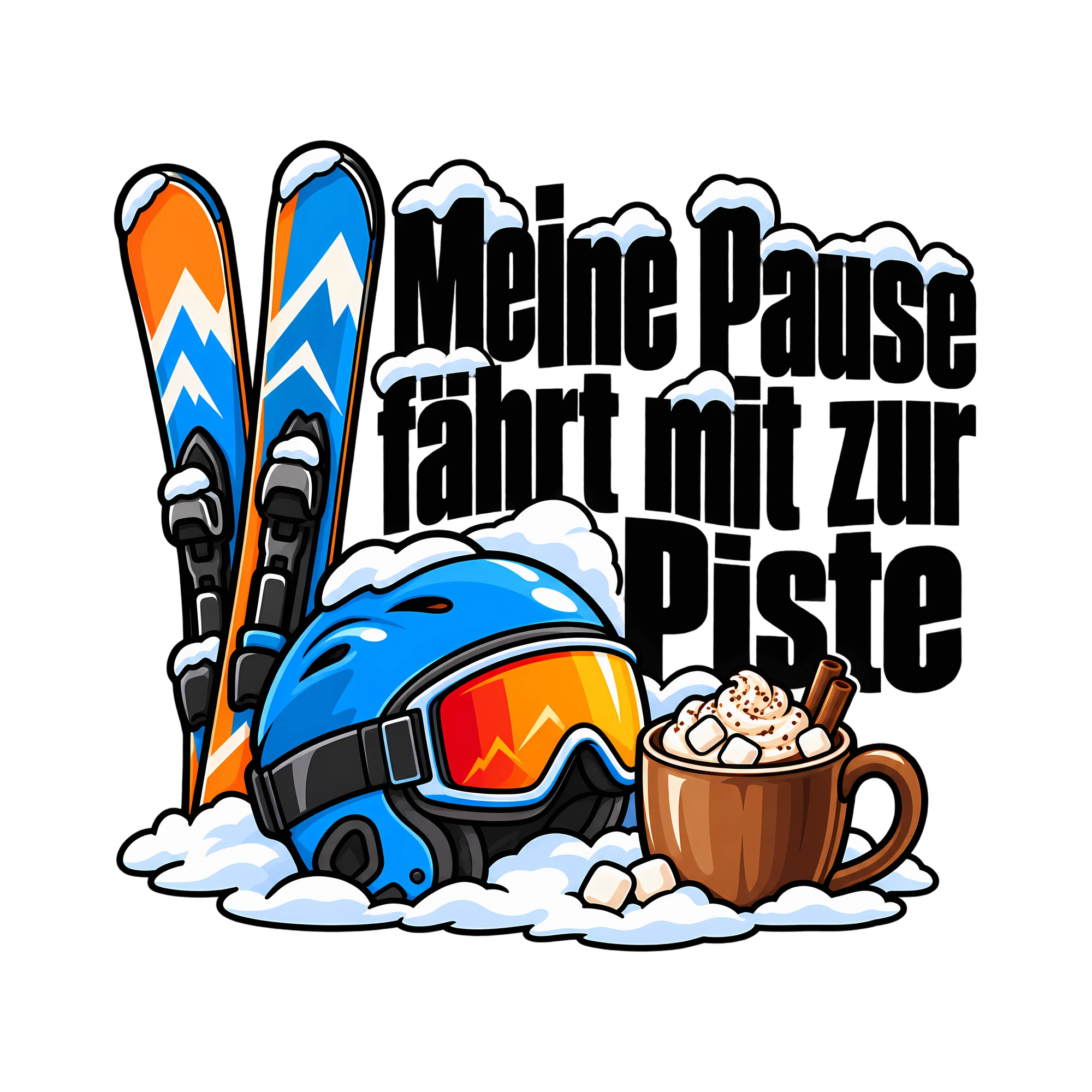 Bügelbild Meine Pause fährt mit zur Piste als Grafik auf weißem Hintergrund (BB011999)